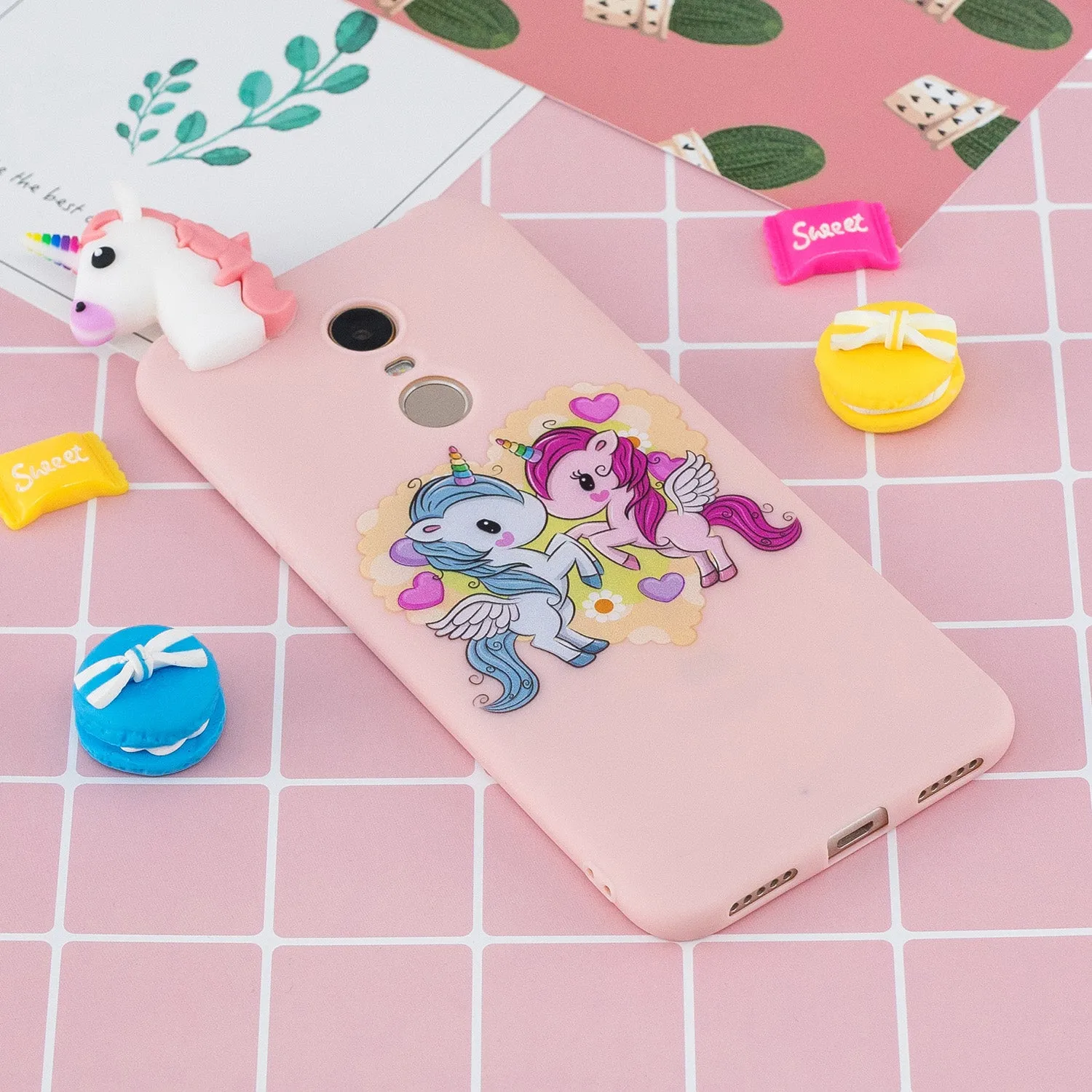 For Redmi 8/8A/5/Note 8T Mobile Phone Case Cute Cellphone Shell Soft TPU Cover with Cartoon Pig Duck Bear Kitten Lovely Pattern Pink