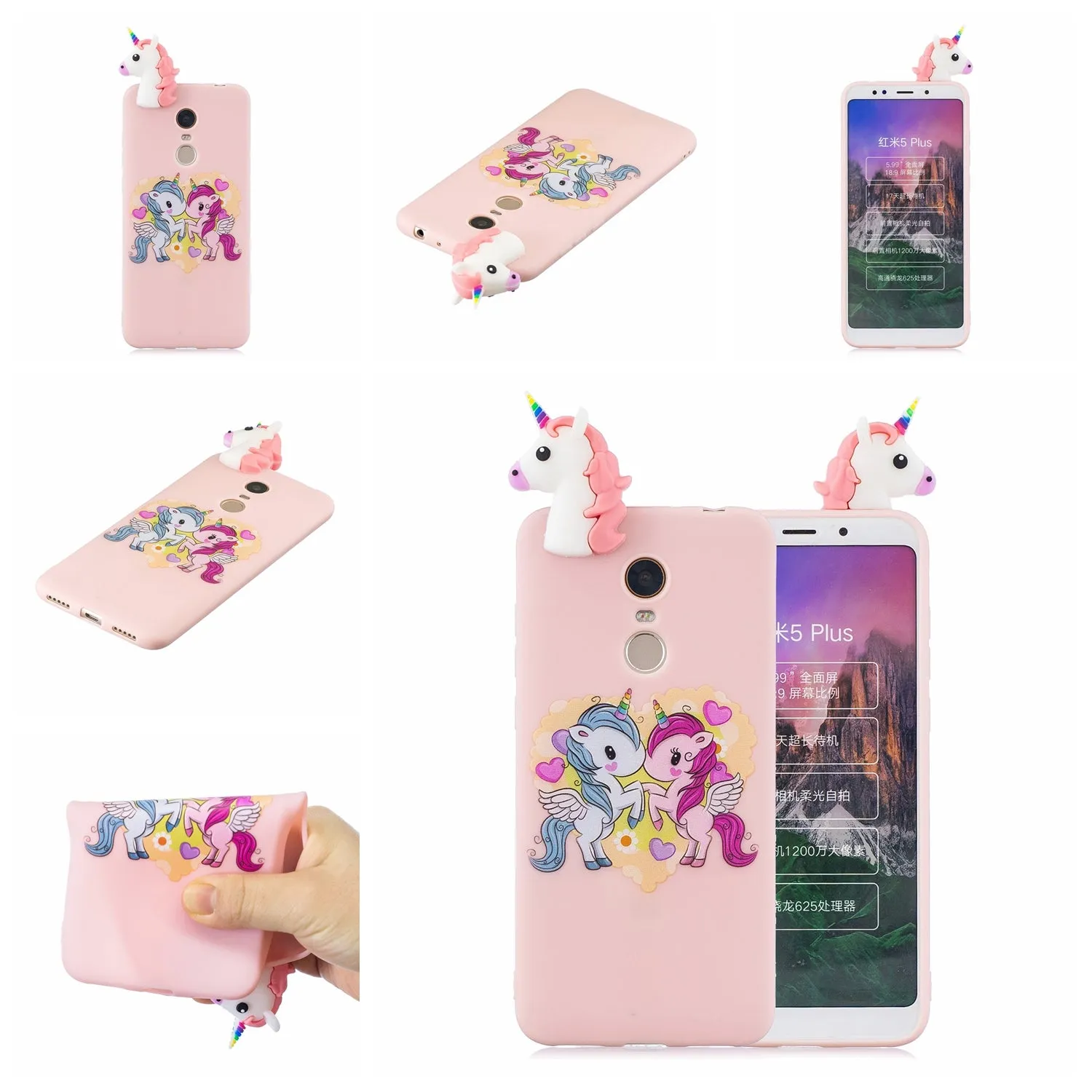 For Redmi 8/8A/5/Note 8T Mobile Phone Case Cute Cellphone Shell Soft TPU Cover with Cartoon Pig Duck Bear Kitten Lovely Pattern Pink