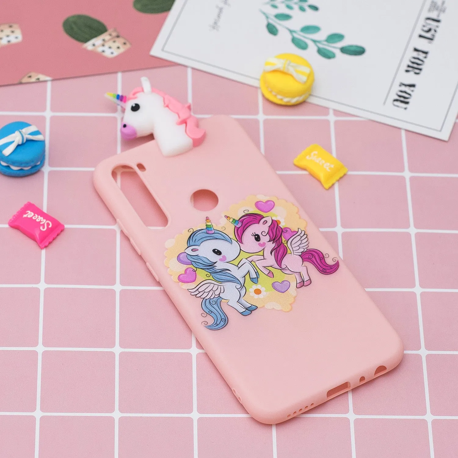 For Redmi 8/8A/5/Note 8T Mobile Phone Case Cute Cellphone Shell Soft TPU Cover with Cartoon Pig Duck Bear Kitten Lovely Pattern Pink