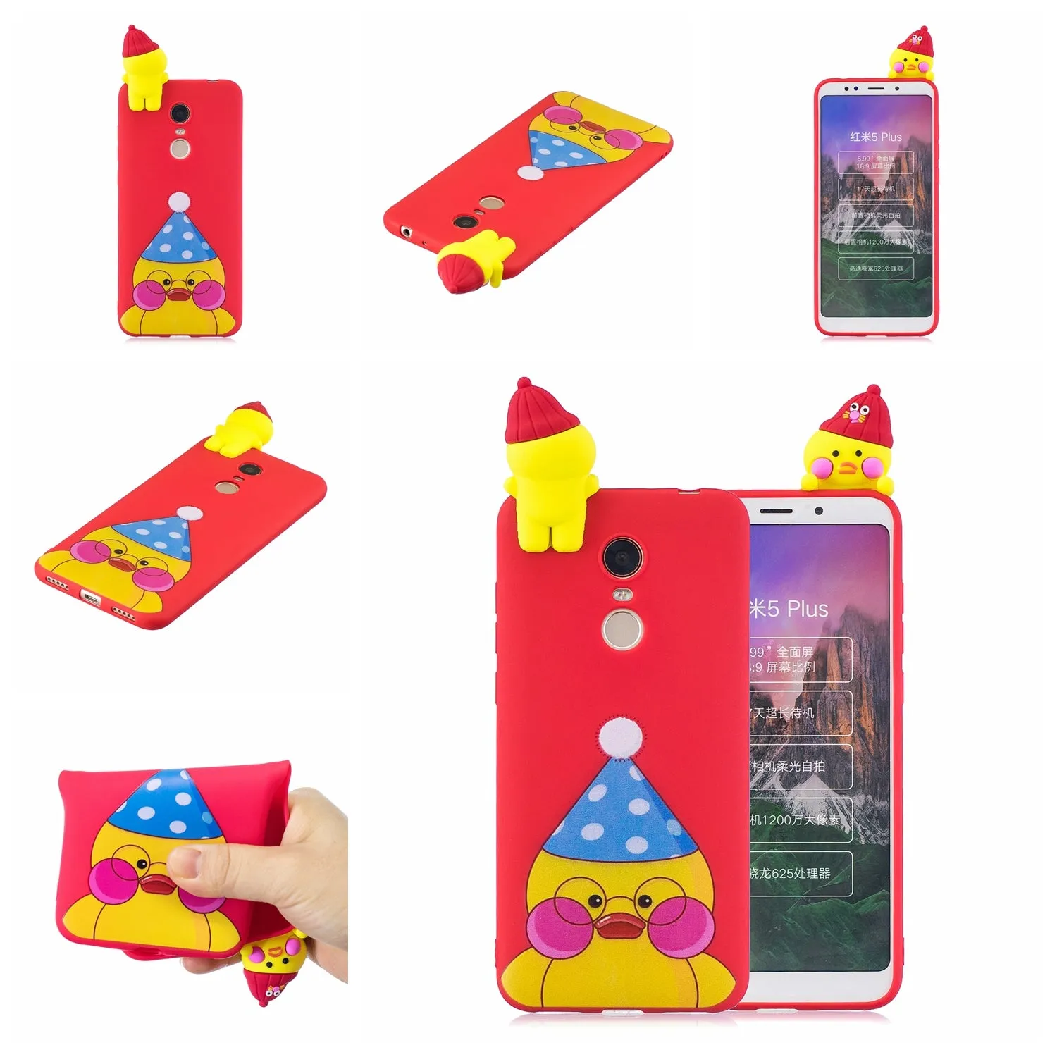 For Redmi 8/8A/5/Note 8T Mobile Phone Case Cute Cellphone Shell Soft TPU Cover with Cartoon Pig Duck Bear Kitten Lovely Pattern Red