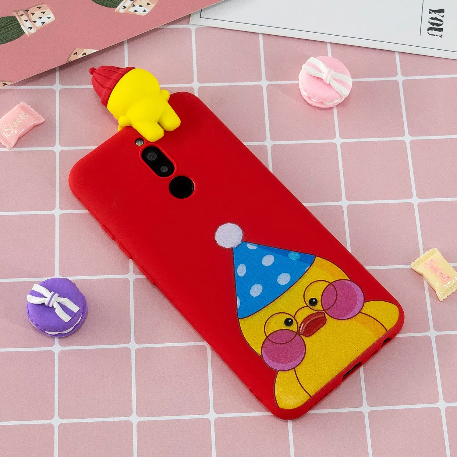 For Redmi 8/8A/5/Note 8T Mobile Phone Case Cute Cellphone Shell Soft TPU Cover with Cartoon Pig Duck Bear Kitten Lovely Pattern Red
