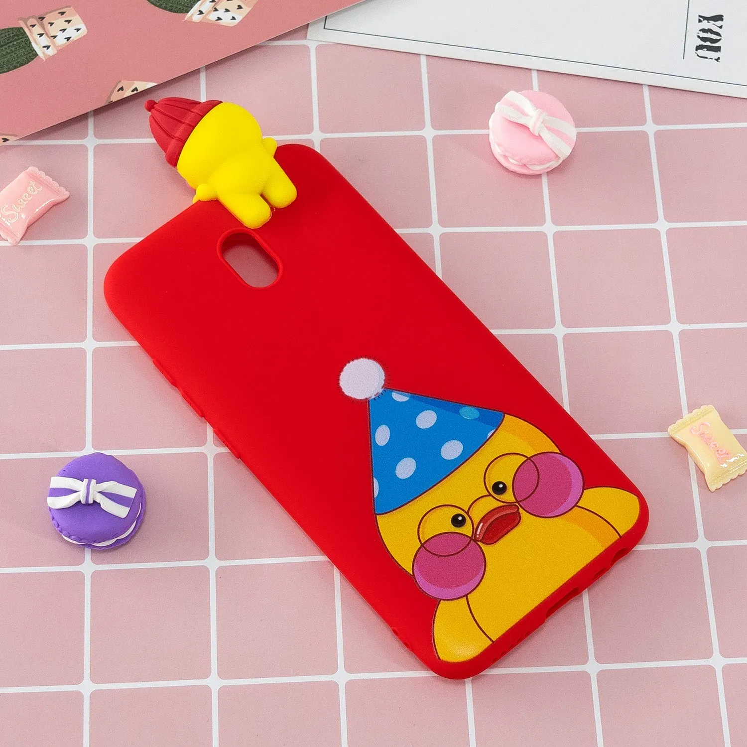 For Redmi 8/8A/5/Note 8T Mobile Phone Case Cute Cellphone Shell Soft TPU Cover with Cartoon Pig Duck Bear Kitten Lovely Pattern Red