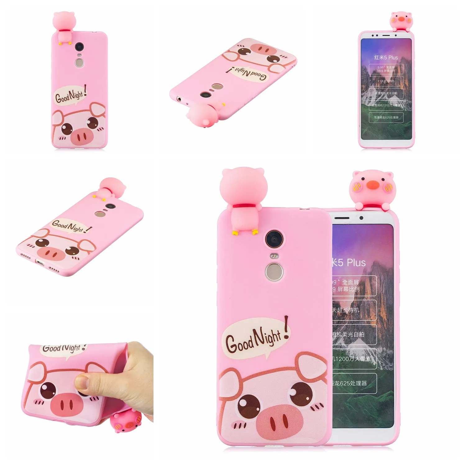 For Redmi 8/8A/5/Note 8T Mobile Phone Case Cute Cellphone Shell Soft TPU Cover with Cartoon Pig Duck Bear Kitten Lovely Pattern Rose