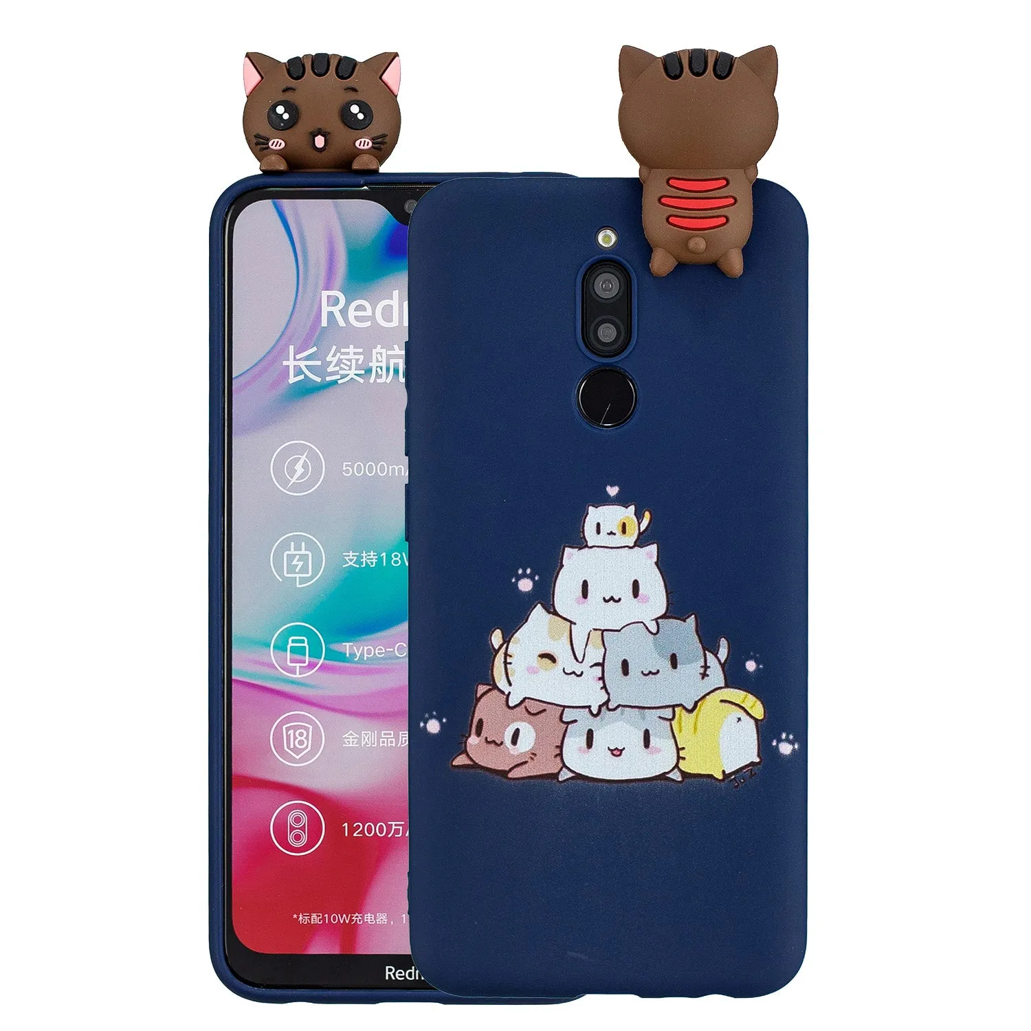 For Redmi 8/8A/5/Note 8T Mobile Phone Case Cute Cellphone Shell Soft TPU Cover with Cartoon Pig Duck Bear Kitten Lovely Pattern Royal blue