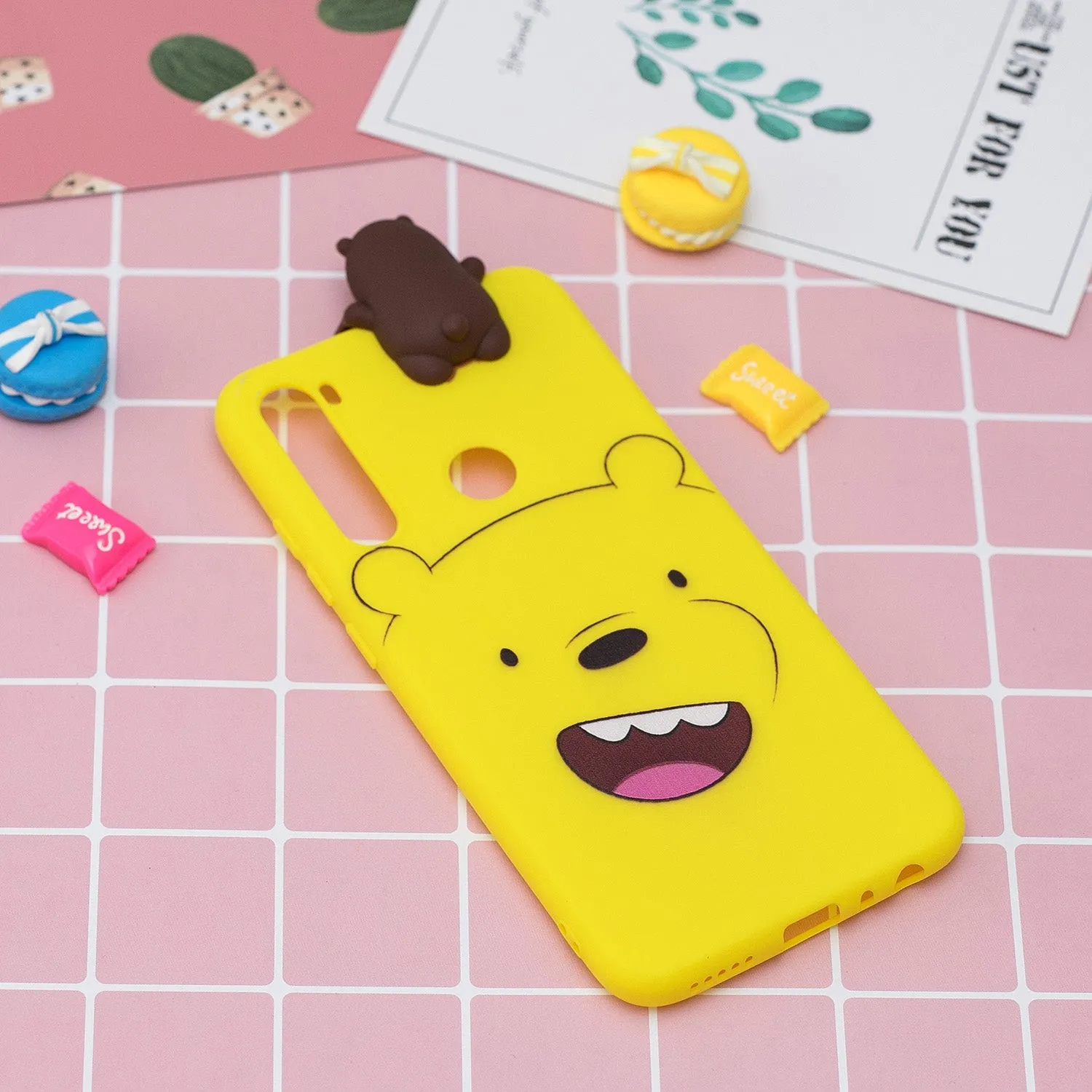 For Redmi 8/8A/5/Note 8T Mobile Phone Case Cute Cellphone Shell Soft TPU Cover with Cartoon Pig Duck Bear Kitten Lovely Pattern Yellow