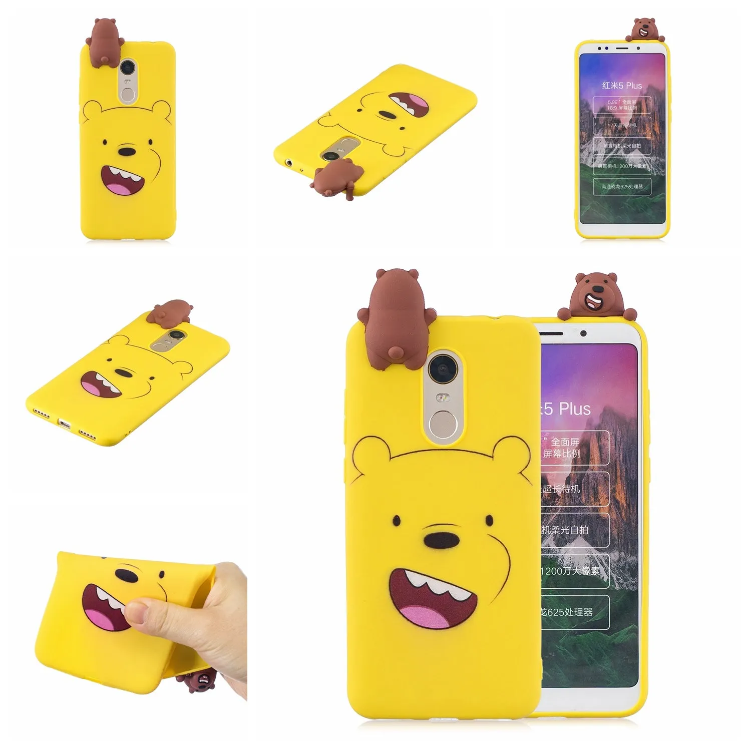 For Redmi 8/8A/5/Note 8T Mobile Phone Case Cute Cellphone Shell Soft TPU Cover with Cartoon Pig Duck Bear Kitten Lovely Pattern Yellow