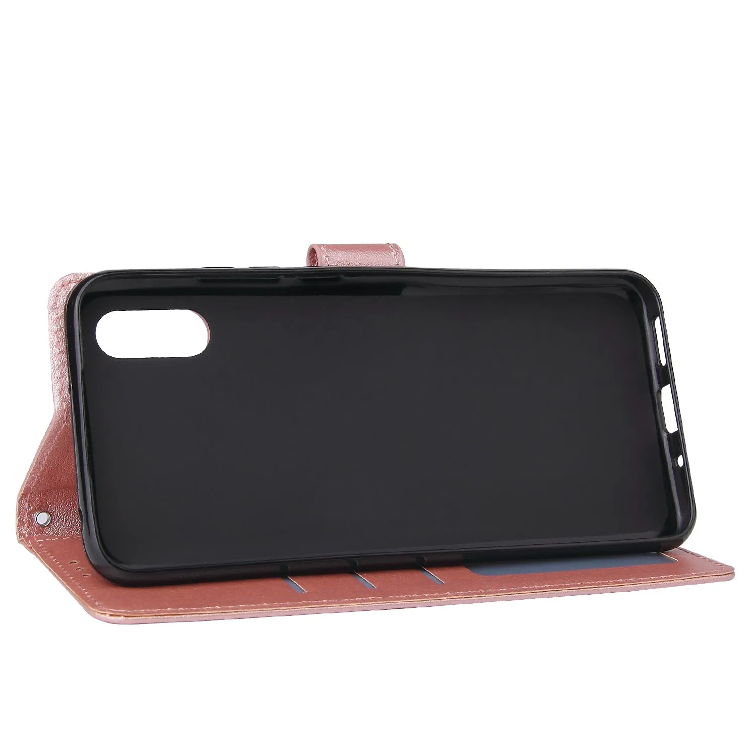 For Redmi 9A/Redmi 9C PU Leather Mobile Phone Cover with 3 Cards Slots Phone Frame Rose gold