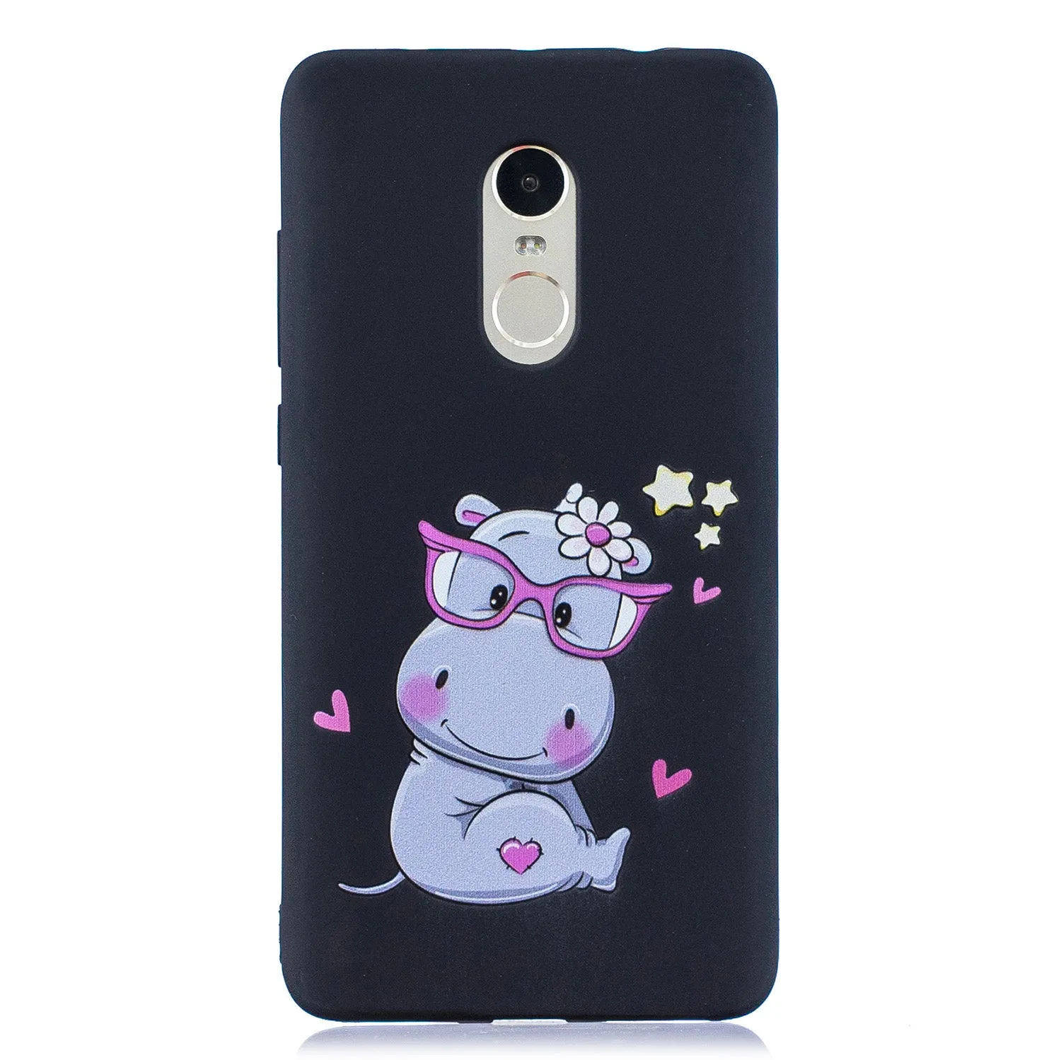 For Redmi note 4X/NOTE 4 Cartoon Lovely Coloured Painted Soft TPU Back Cover Non-slip Shockproof Full Protective Case with Lanyard black