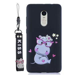 For Redmi note 4X/NOTE 4 Cartoon Lovely Coloured Painted Soft TPU Back Cover Non-slip Shockproof Full Protective Case with Lanyard black