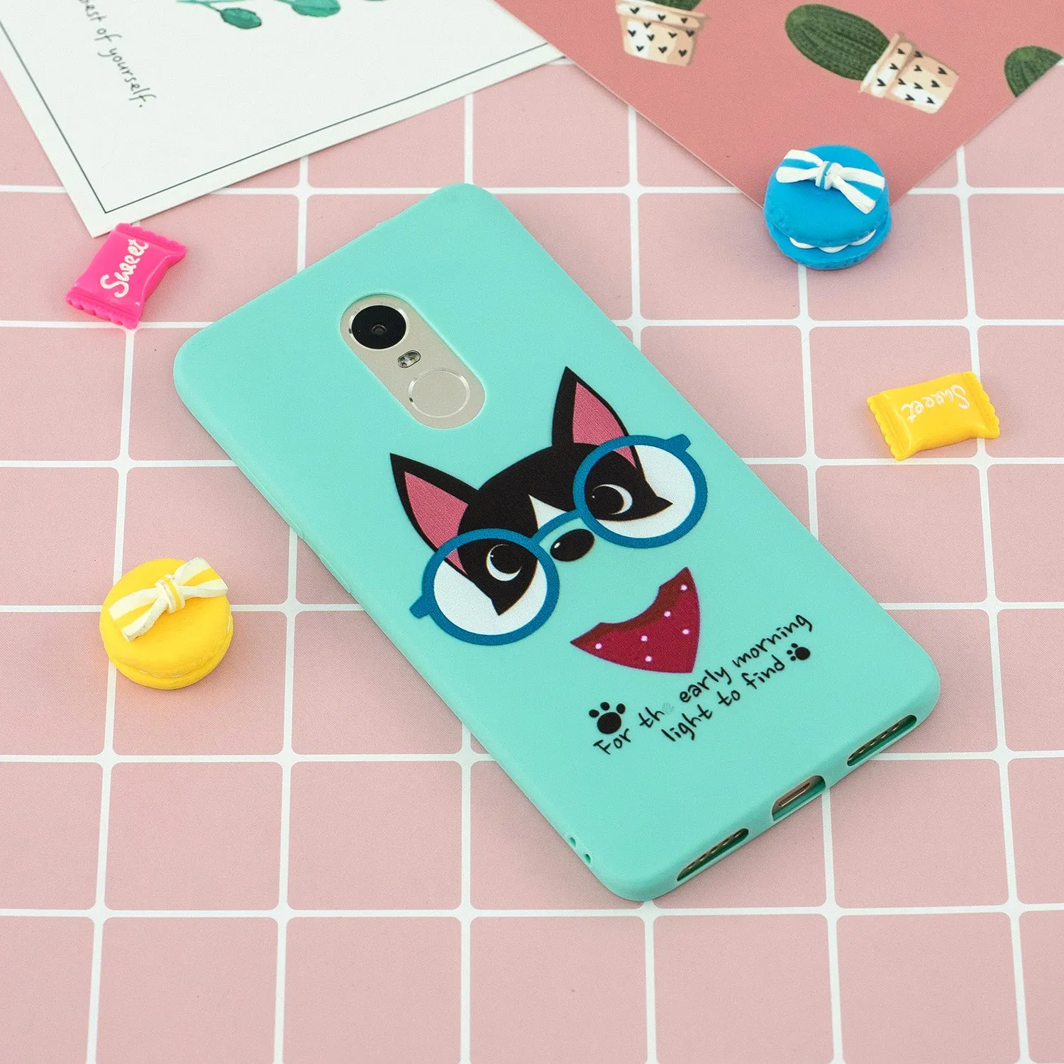For Redmi note 4X/NOTE 4 Cartoon Lovely Coloured Painted Soft TPU Back Cover Non-slip Shockproof Full Protective Case with Lanyard Light blue