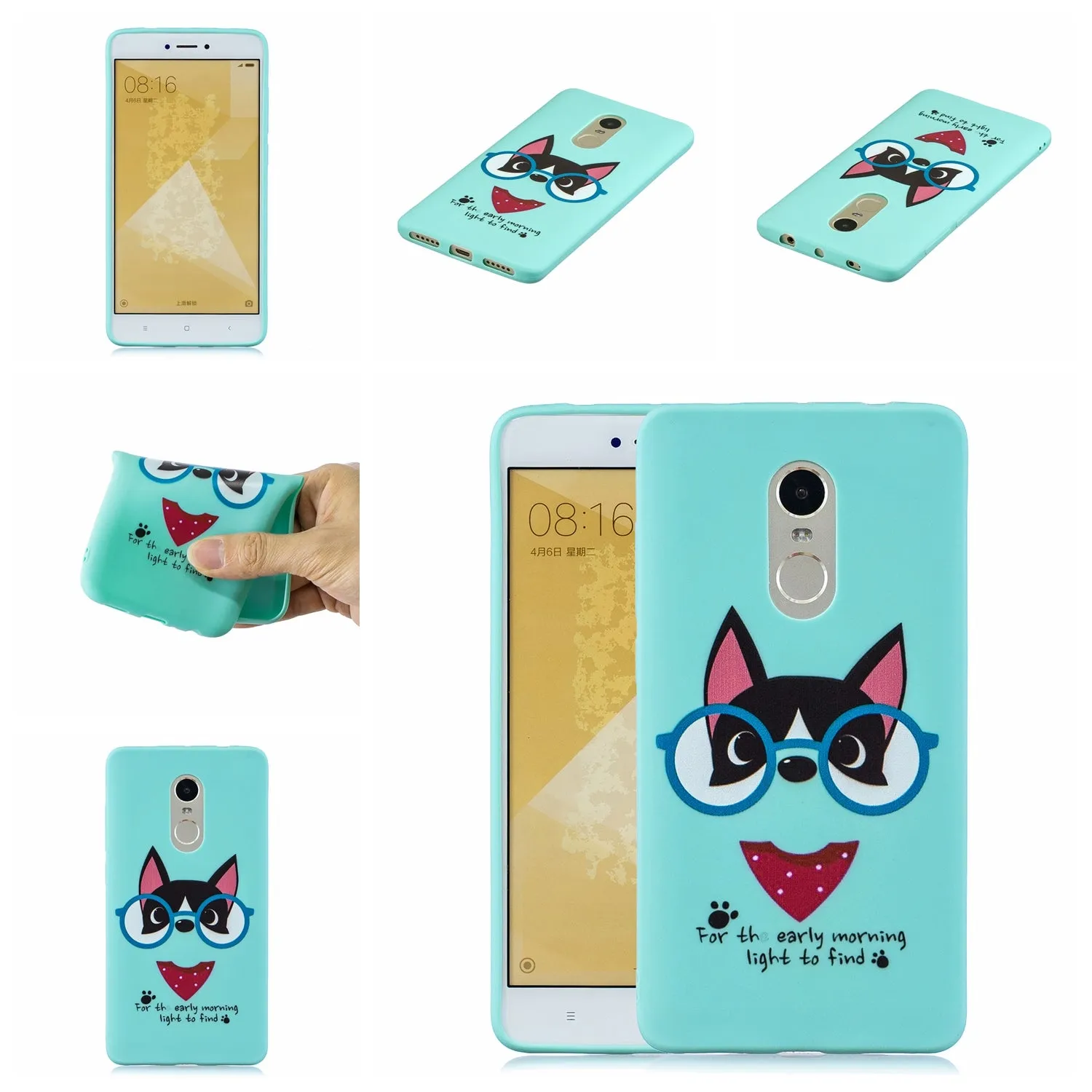 For Redmi note 4X/NOTE 4 Cartoon Lovely Coloured Painted Soft TPU Back Cover Non-slip Shockproof Full Protective Case with Lanyard Light blue