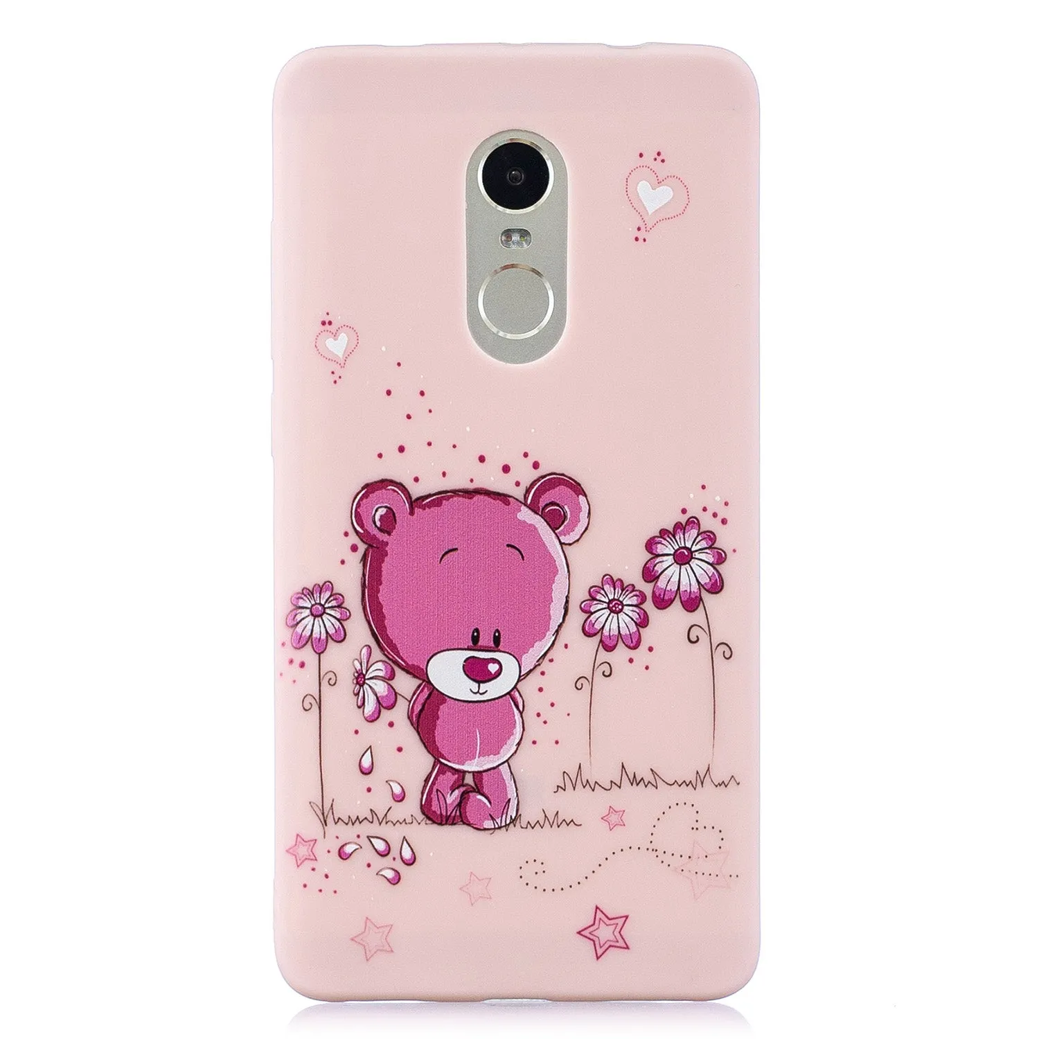 For Redmi note 4X/NOTE 4 Cartoon Lovely Coloured Painted Soft TPU Back Cover Non-slip Shockproof Full Protective Case with Lanyard Light pink