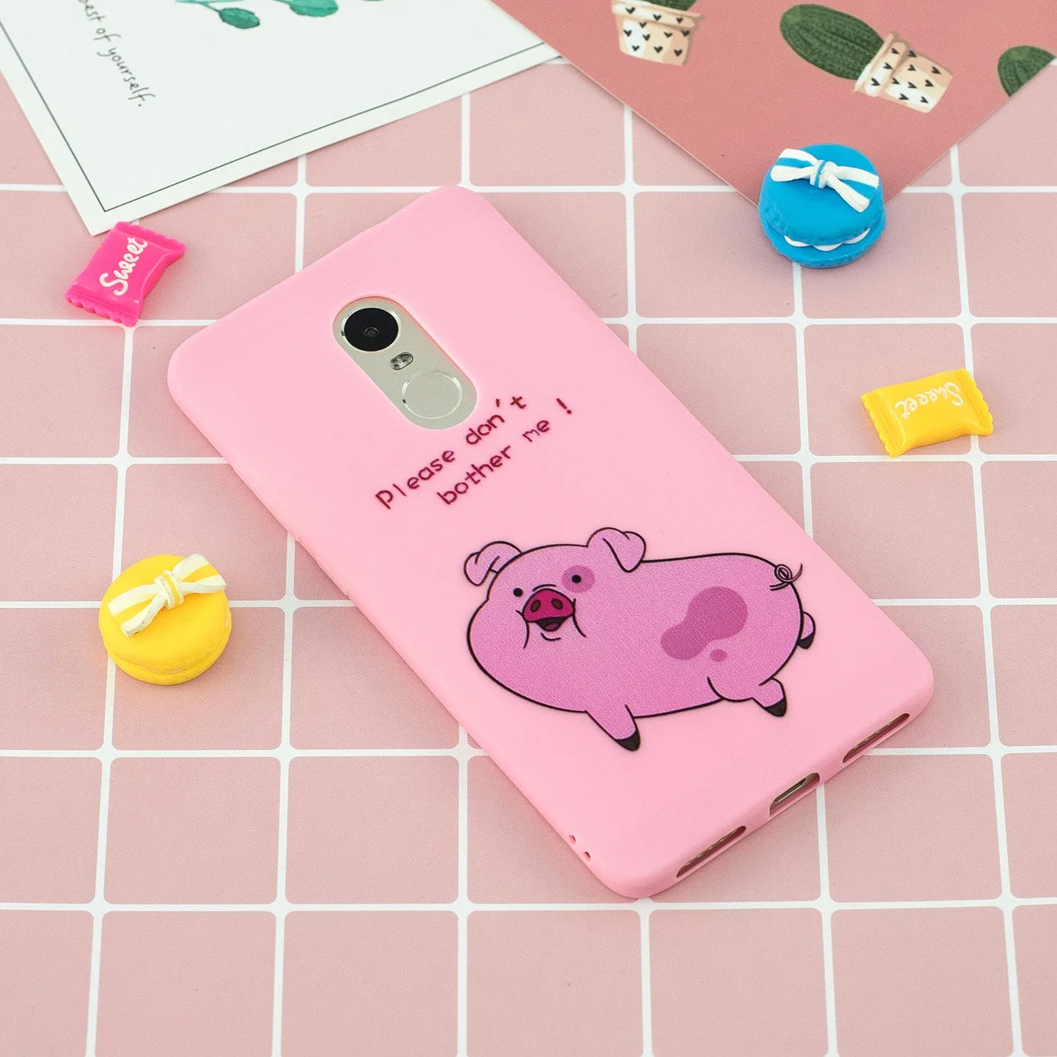 For Redmi note 4X/NOTE 4 Cartoon Lovely Coloured Painted Soft TPU Back Cover Non-slip Shockproof Full Protective Case with Lanyard Rose red
