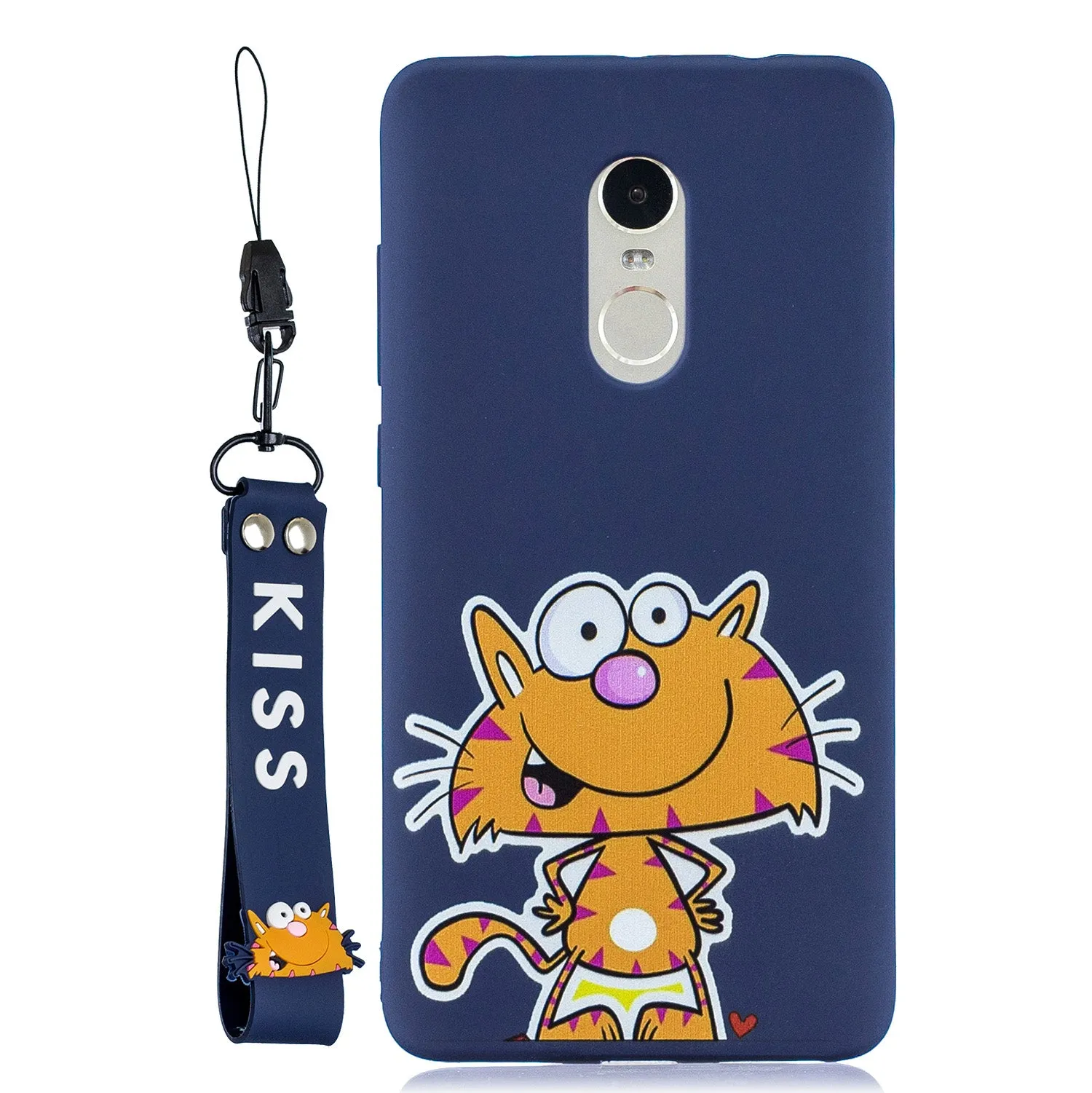 For Redmi note 4X/NOTE 4 Cartoon Lovely Coloured Painted Soft TPU Back Cover Non-slip Shockproof Full Protective Case with Lanyard sapphire