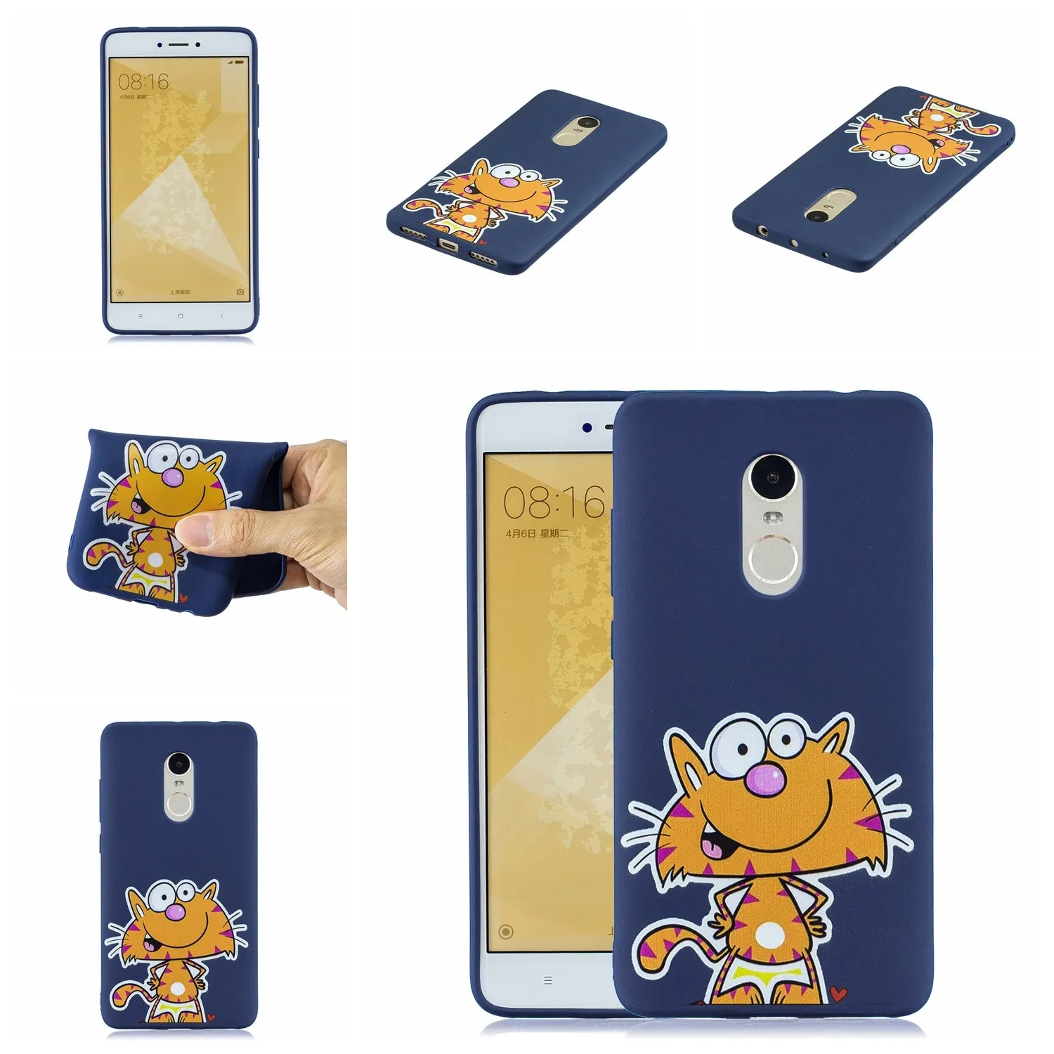 For Redmi note 4X/NOTE 4 Cartoon Lovely Coloured Painted Soft TPU Back Cover Non-slip Shockproof Full Protective Case with Lanyard sapphire