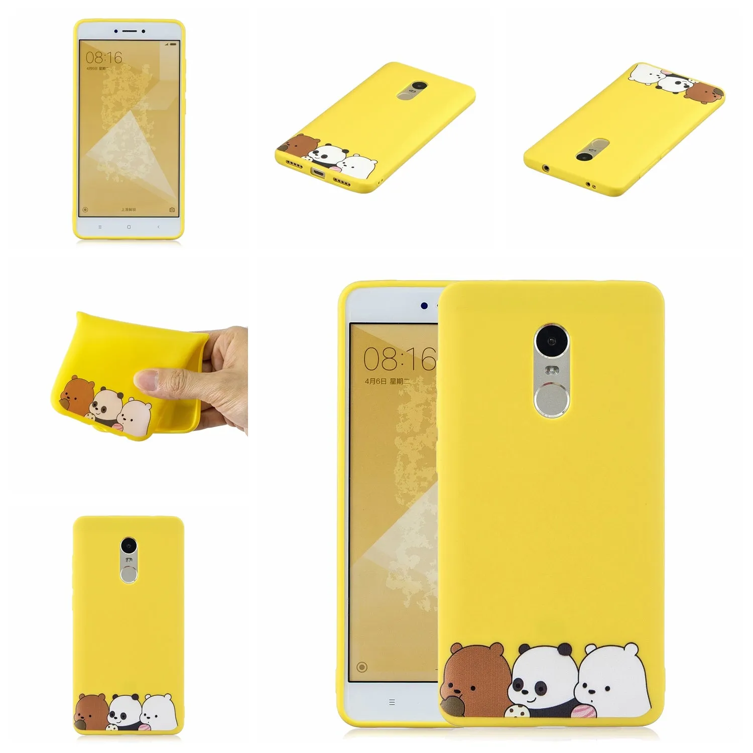 For Redmi note 4X/NOTE 4 Cartoon Lovely Coloured Painted Soft TPU Back Cover Non-slip Shockproof Full Protective Case with Lanyard yellow