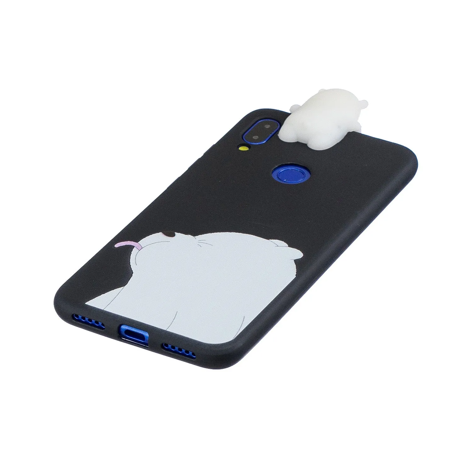 For Redmi NOTE 7 3D Cute Coloured Painted Animal TPU Anti-scratch Non-slip Protective Cover Back Case black