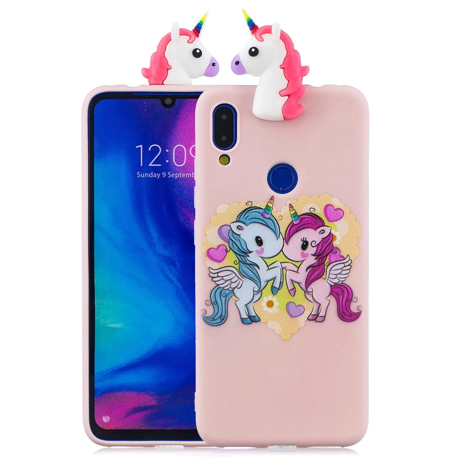 For Redmi NOTE 7 3D Cute Coloured Painted Animal TPU Anti-scratch Non-slip Protective Cover Back Case black