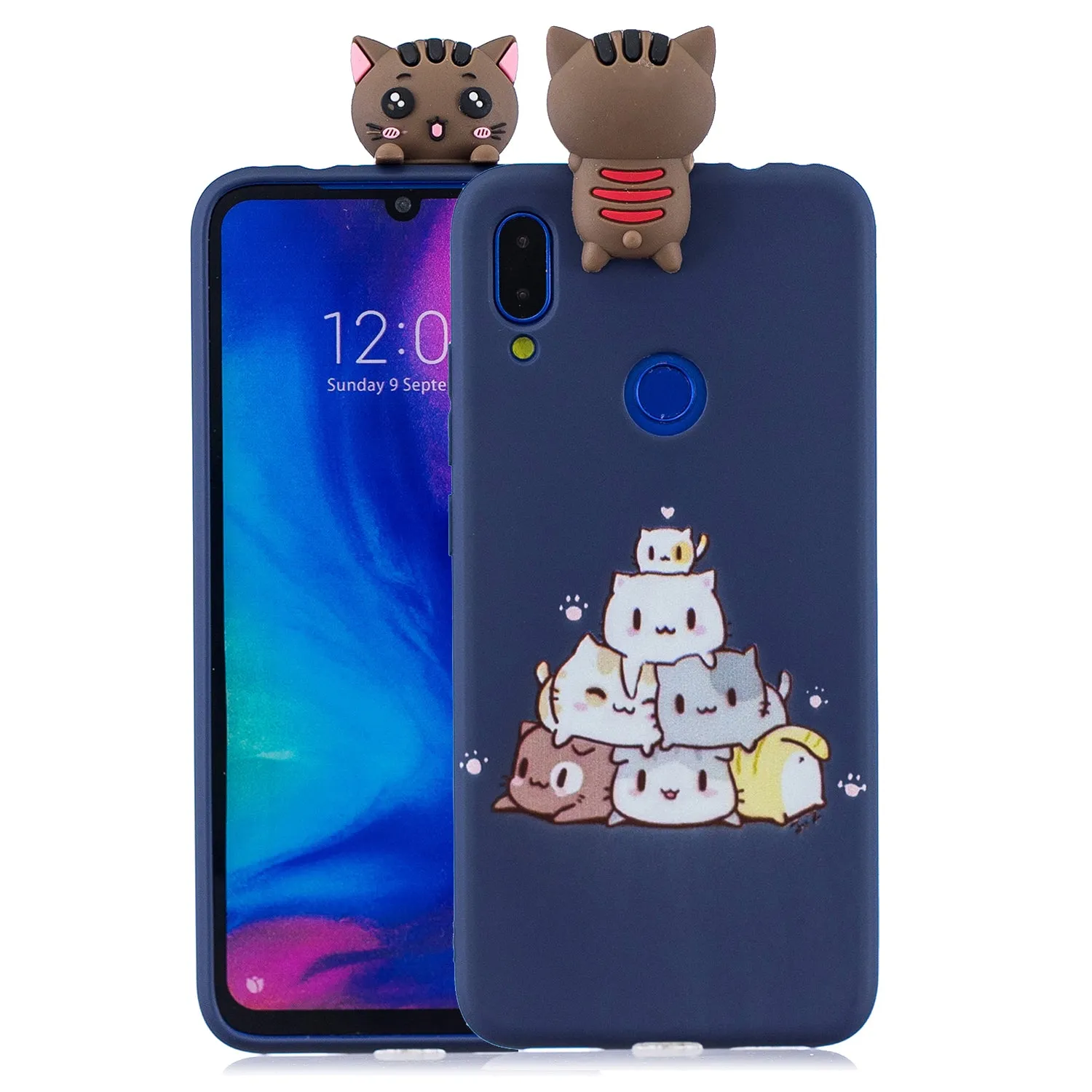 For Redmi NOTE 7 3D Cute Coloured Painted Animal TPU Anti-scratch Non-slip Protective Cover Back Case black