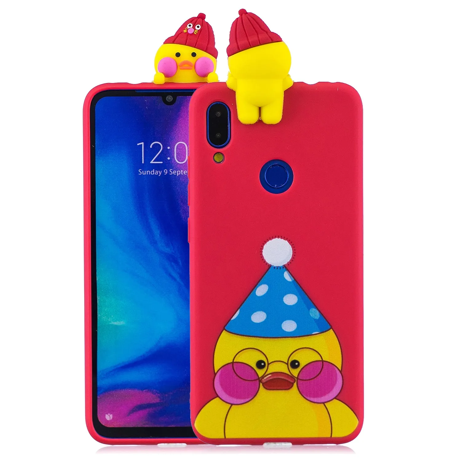 For Redmi NOTE 7 3D Cute Coloured Painted Animal TPU Anti-scratch Non-slip Protective Cover Back Case Light blue
