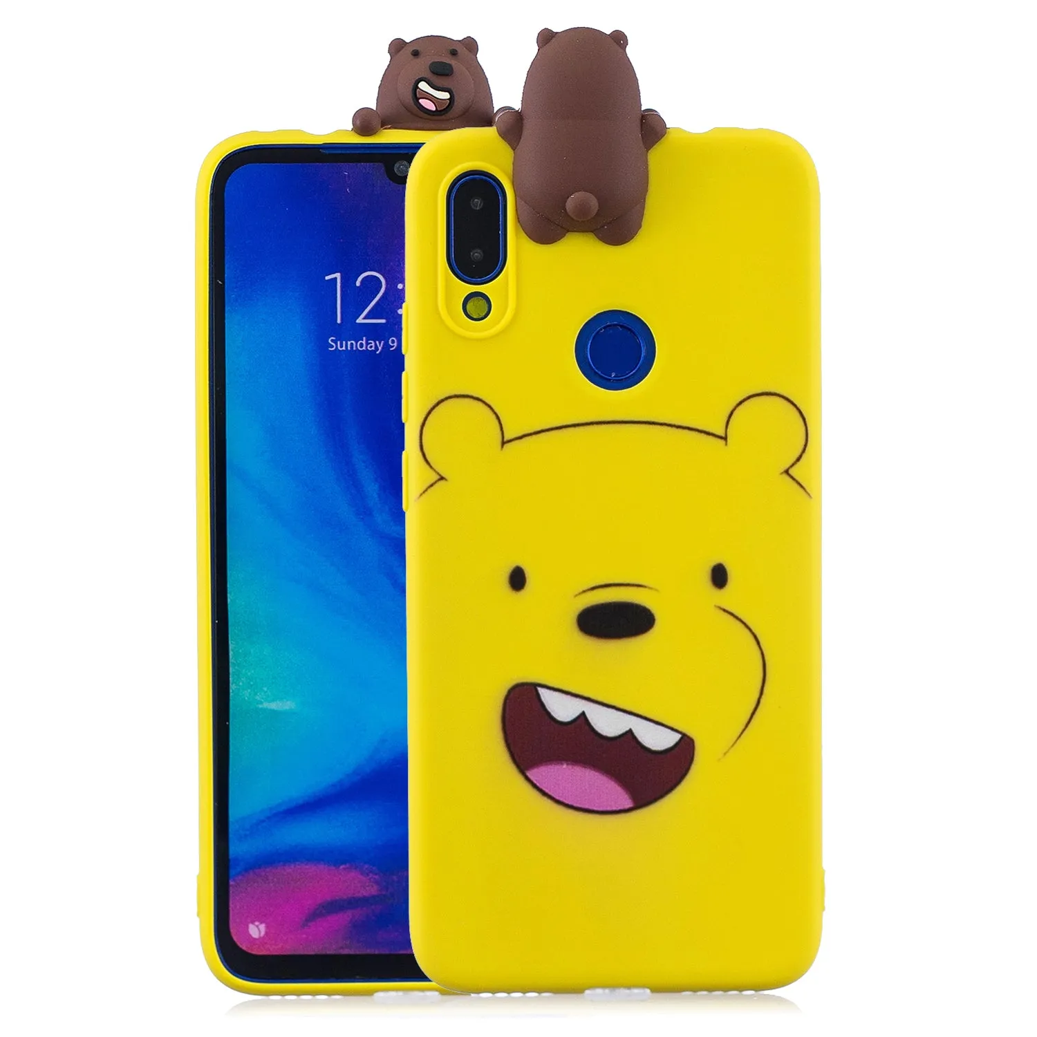 For Redmi NOTE 7 3D Cute Coloured Painted Animal TPU Anti-scratch Non-slip Protective Cover Back Case Light blue