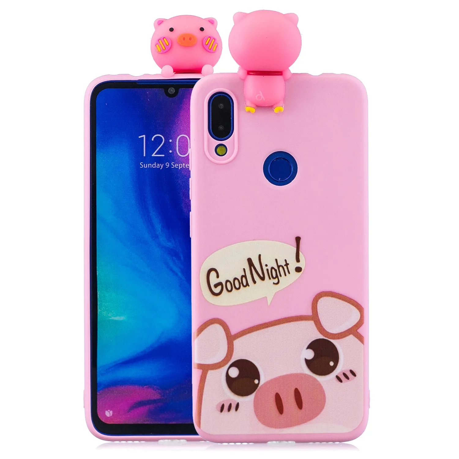For Redmi NOTE 7 3D Cute Coloured Painted Animal TPU Anti-scratch Non-slip Protective Cover Back Case Light blue