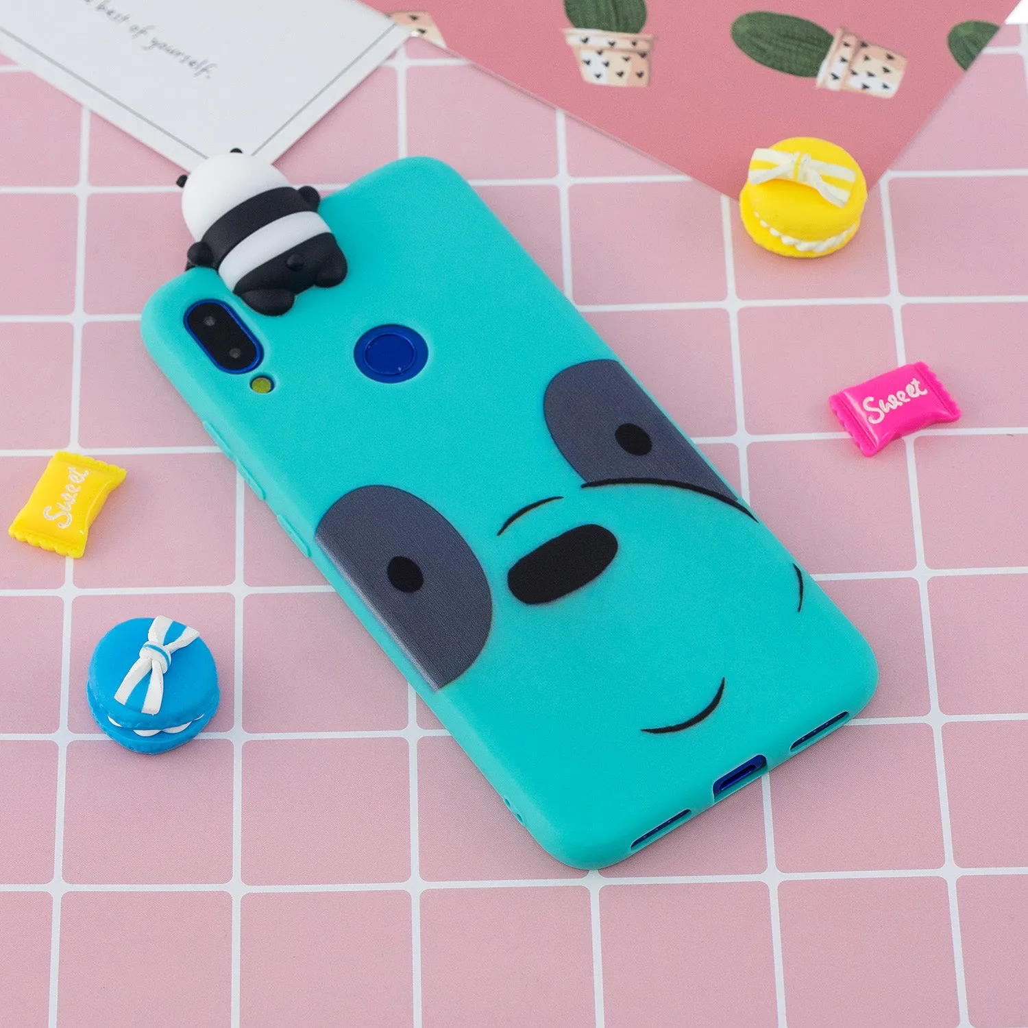 For Redmi NOTE 7 3D Cute Coloured Painted Animal TPU Anti-scratch Non-slip Protective Cover Back Case Light blue