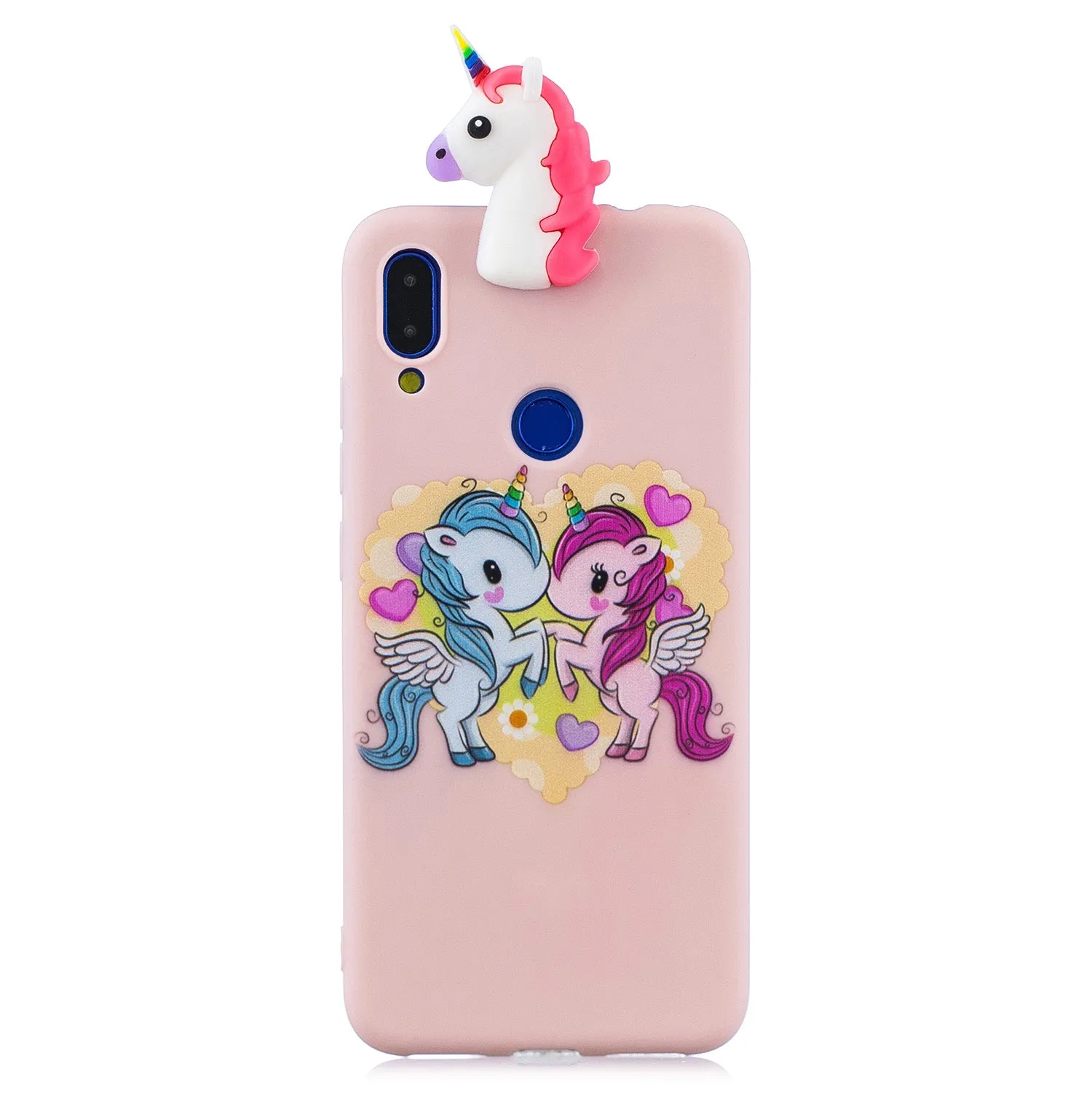 For Redmi NOTE 7 3D Cute Coloured Painted Animal TPU Anti-scratch Non-slip Protective Cover Back Case Light pink