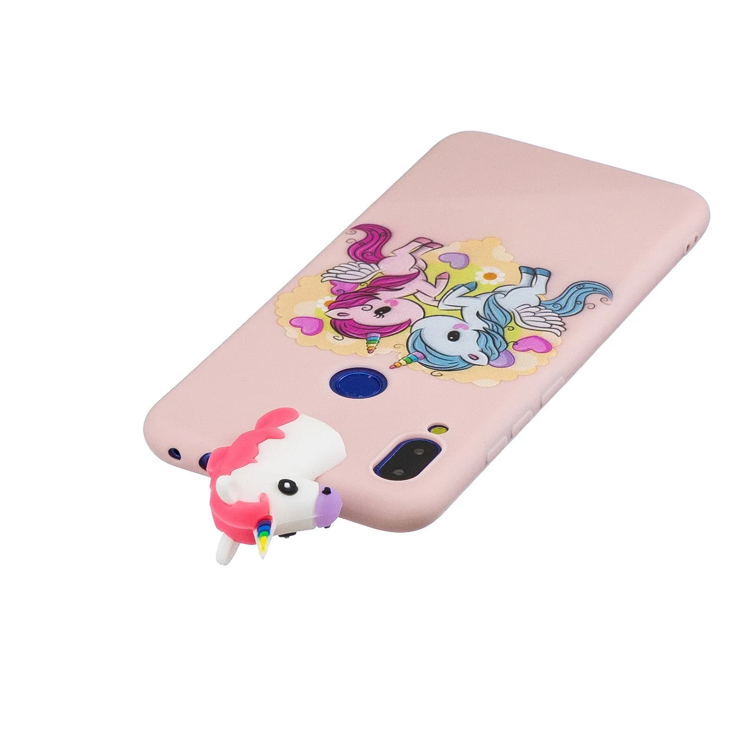 For Redmi NOTE 7 3D Cute Coloured Painted Animal TPU Anti-scratch Non-slip Protective Cover Back Case Light pink