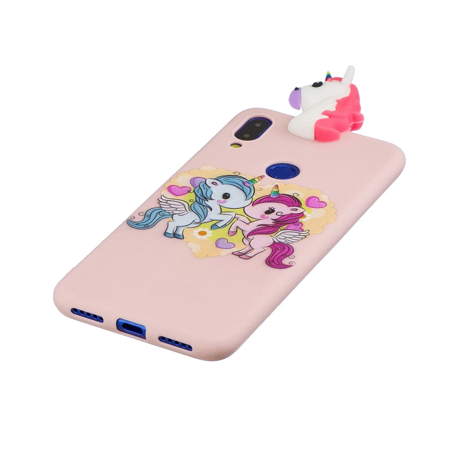 For Redmi NOTE 7 3D Cute Coloured Painted Animal TPU Anti-scratch Non-slip Protective Cover Back Case Light pink