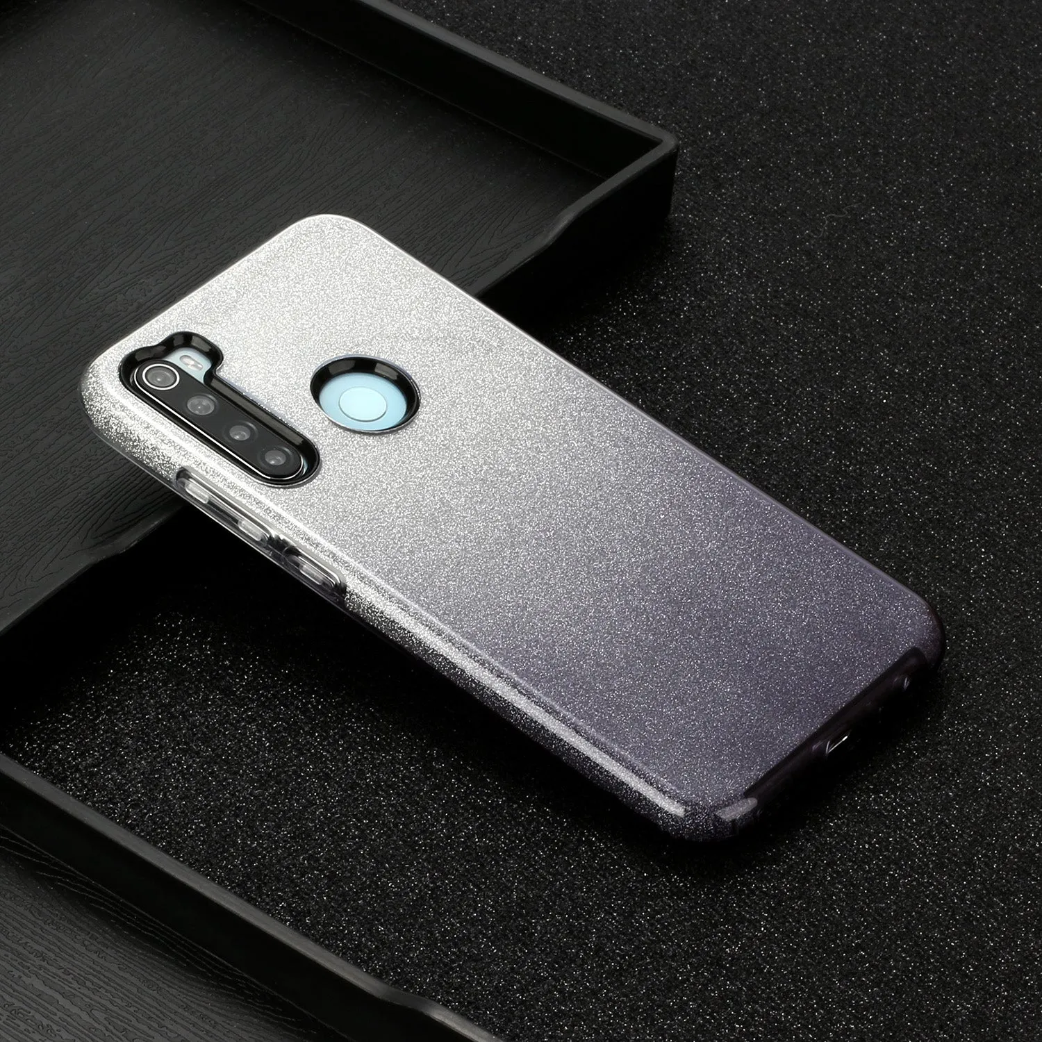 For Redmi Note 7/Note 7 pro/Note 8/Note 8 pro/8/8A Phone Case Gradient Color Glitter Powder Phone Cover with Airbag Bracket black