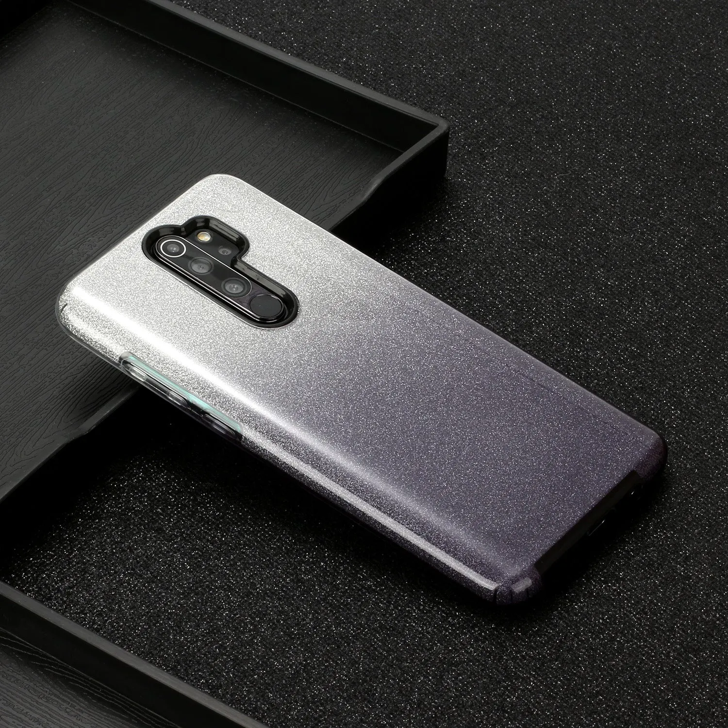 For Redmi Note 7/Note 7 pro/Note 8/Note 8 pro/8/8A Phone Case Gradient Color Glitter Powder Phone Cover with Airbag Bracket black