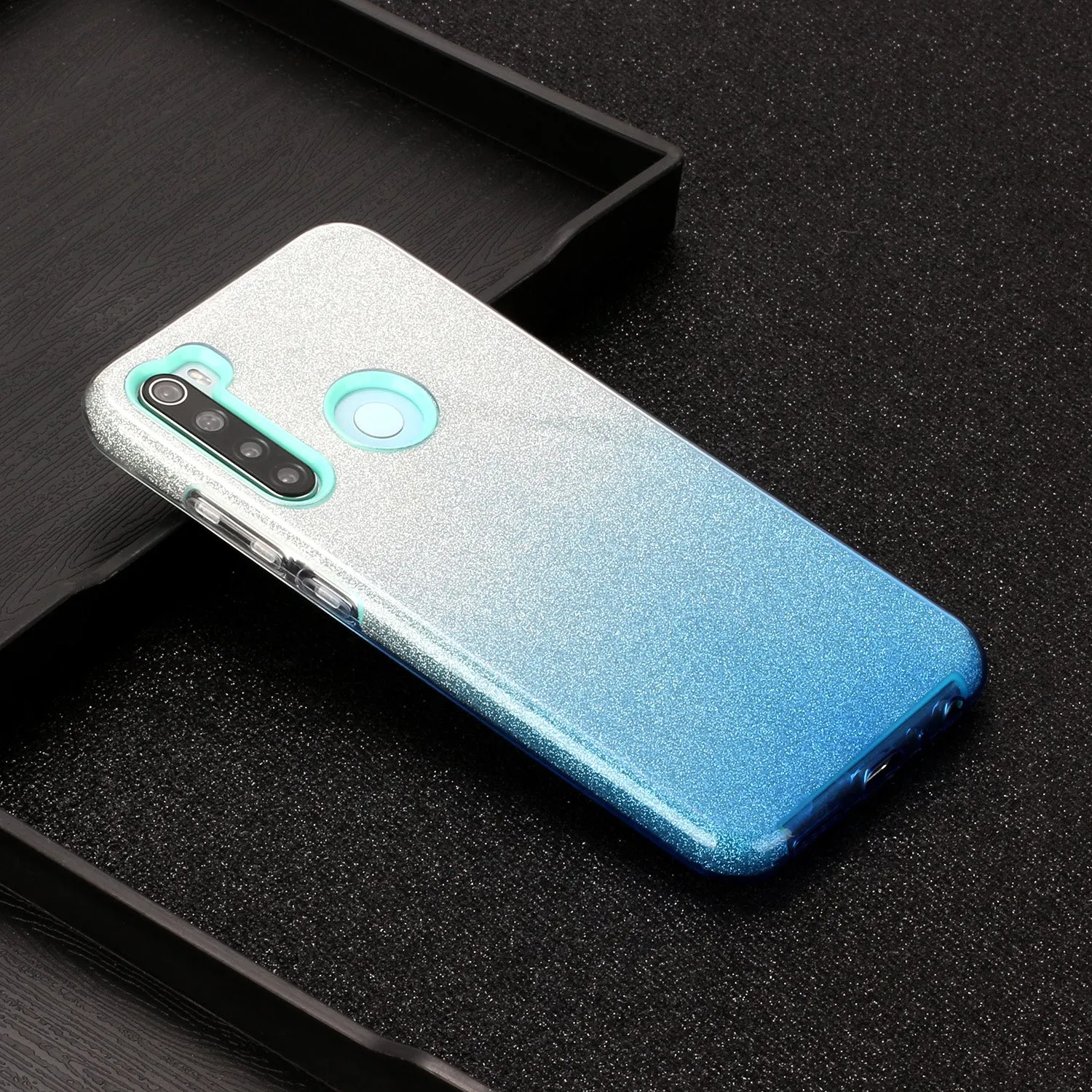 For Redmi Note 7/Note 7 pro/Note 8/Note 8 pro/8/8A Phone Case Gradient Color Glitter Powder Phone Cover with Airbag Bracket blue