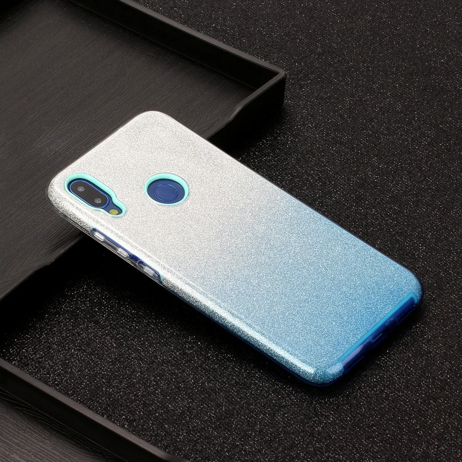 For Redmi Note 7/Note 7 pro/Note 8/Note 8 pro/8/8A Phone Case Gradient Color Glitter Powder Phone Cover with Airbag Bracket blue