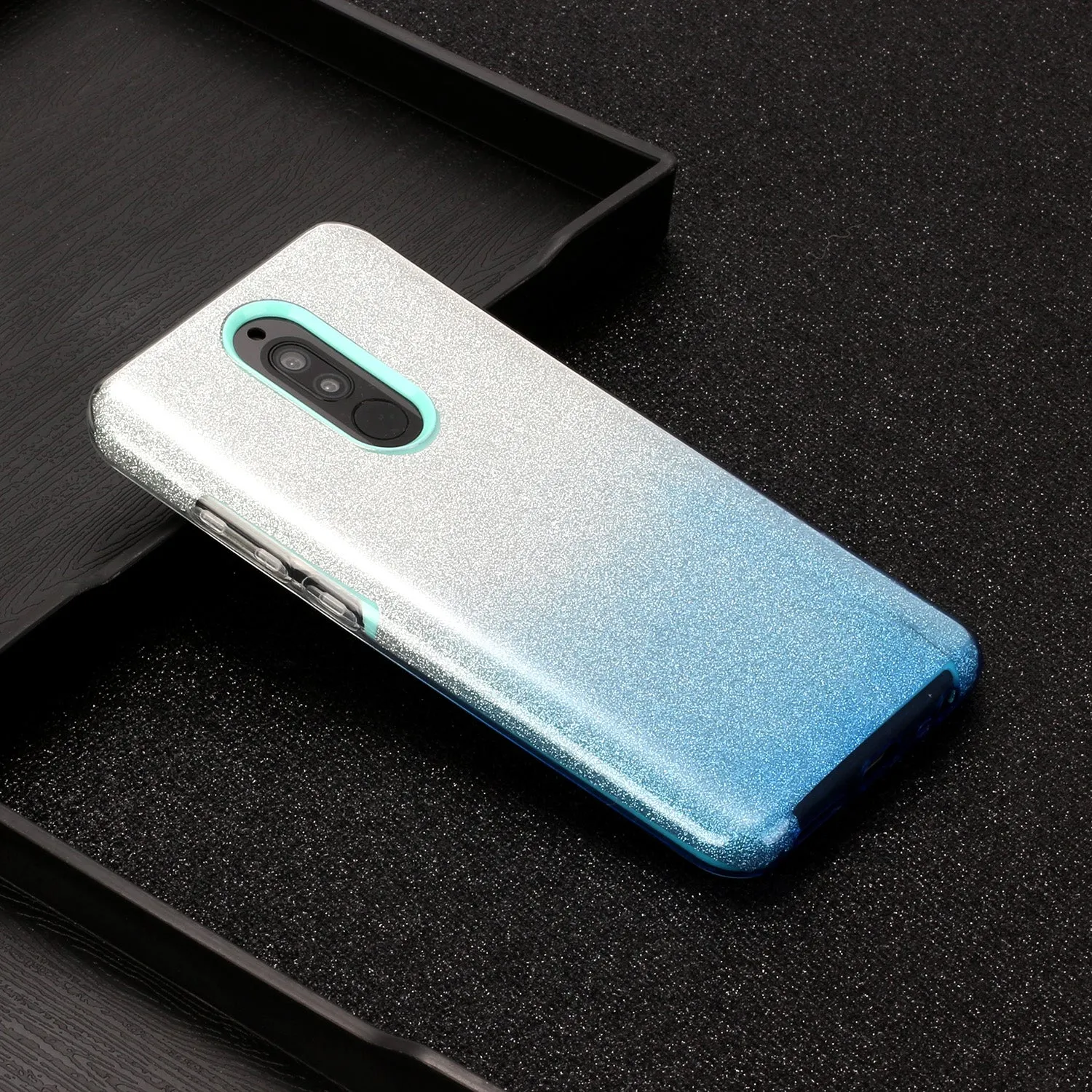 For Redmi Note 7/Note 7 pro/Note 8/Note 8 pro/8/8A Phone Case Gradient Color Glitter Powder Phone Cover with Airbag Bracket blue