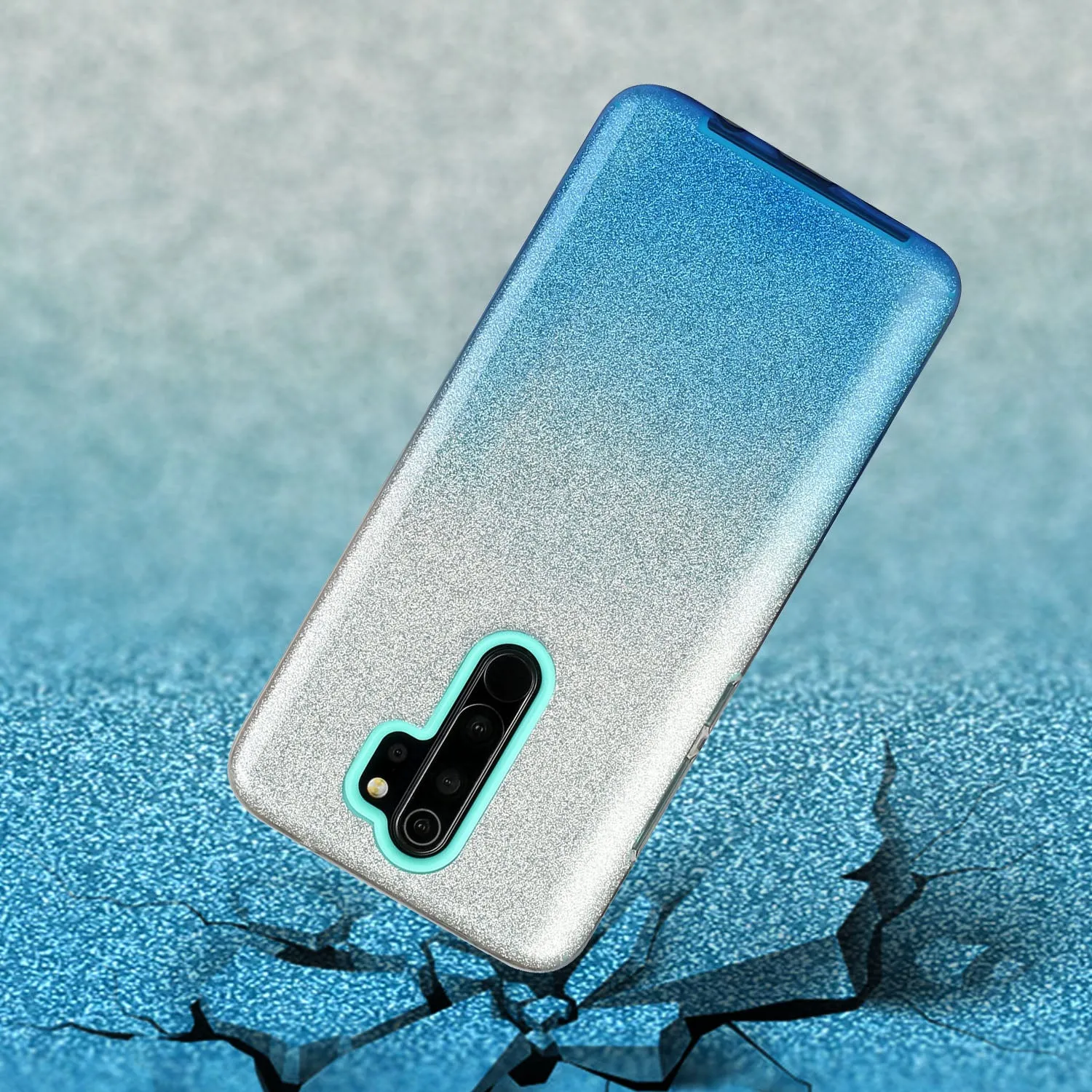 For Redmi Note 7/Note 7 pro/Note 8/Note 8 pro/8/8A Phone Case Gradient Color Glitter Powder Phone Cover with Airbag Bracket blue