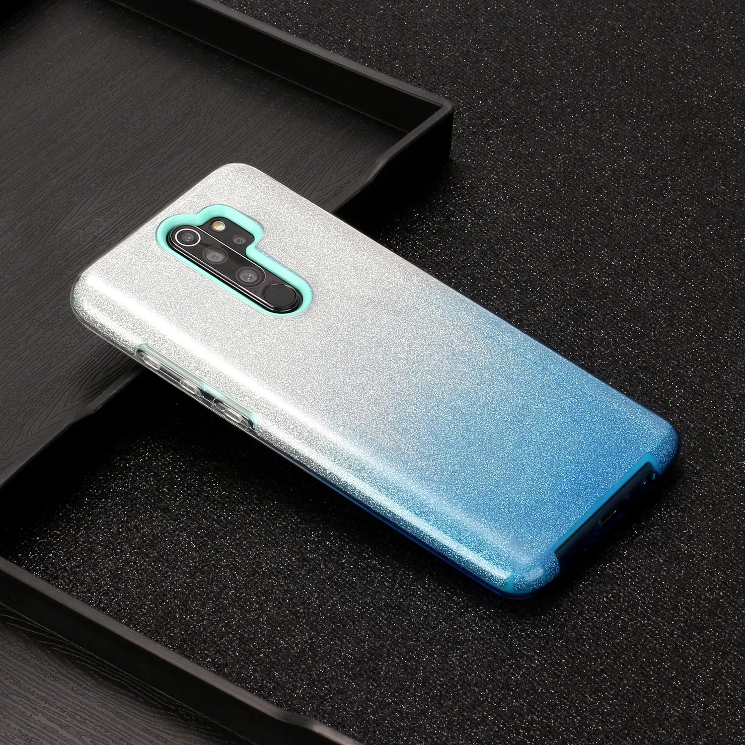 For Redmi Note 7/Note 7 pro/Note 8/Note 8 pro/8/8A Phone Case Gradient Color Glitter Powder Phone Cover with Airbag Bracket blue