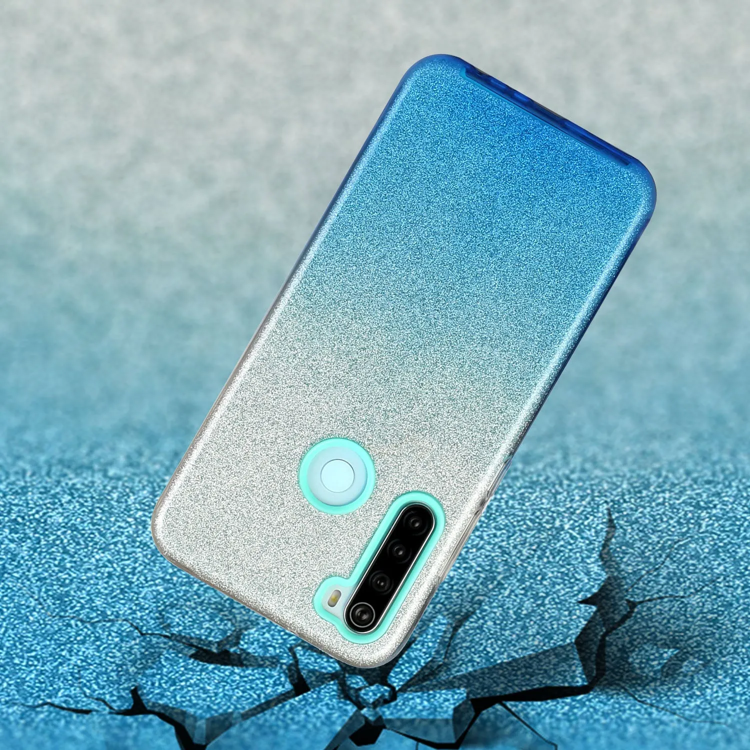 For Redmi Note 7/Note 7 pro/Note 8/Note 8 pro/8/8A Phone Case Gradient Color Glitter Powder Phone Cover with Airbag Bracket blue