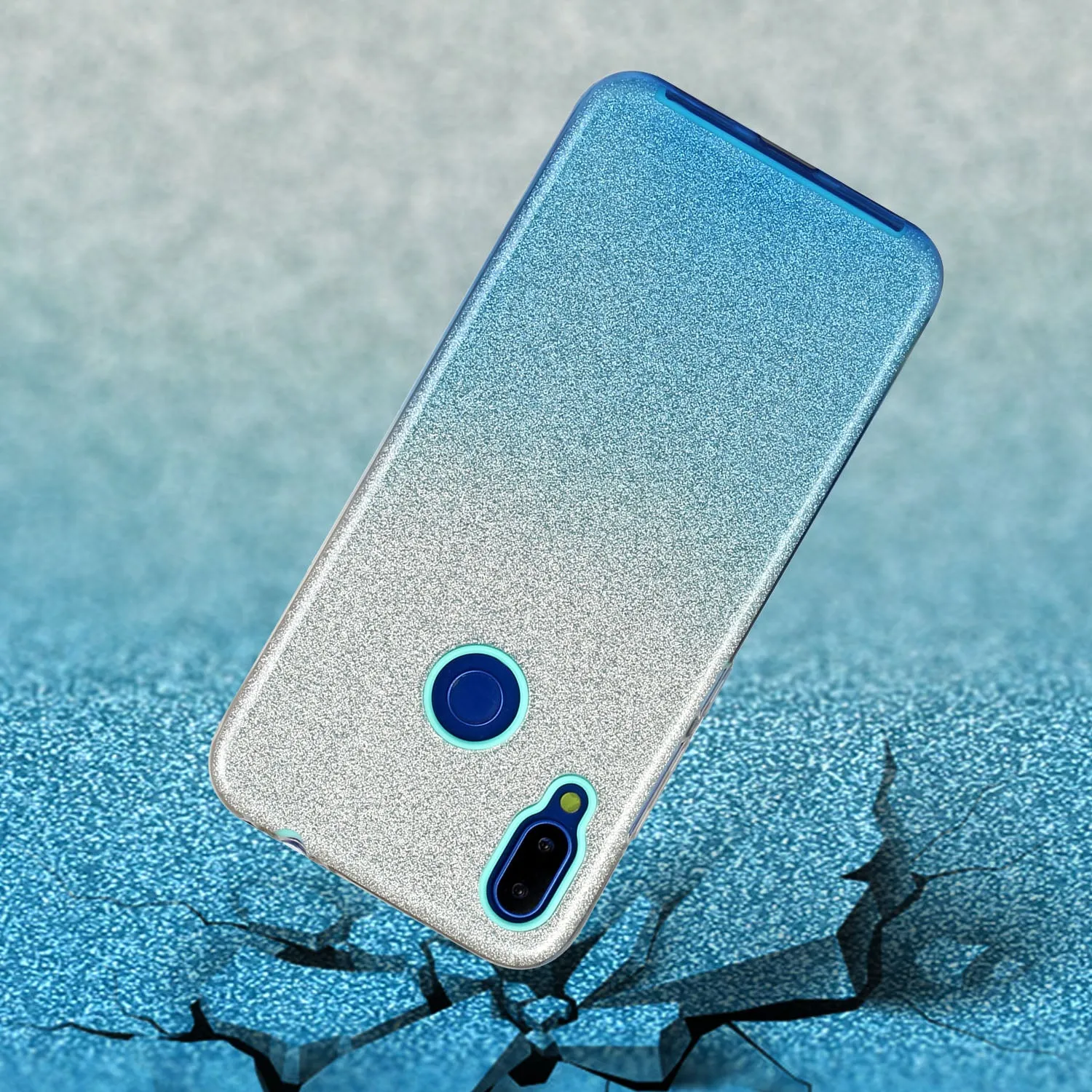 For Redmi Note 7/Note 7 pro/Note 8/Note 8 pro/8/8A Phone Case Gradient Color Glitter Powder Phone Cover with Airbag Bracket blue