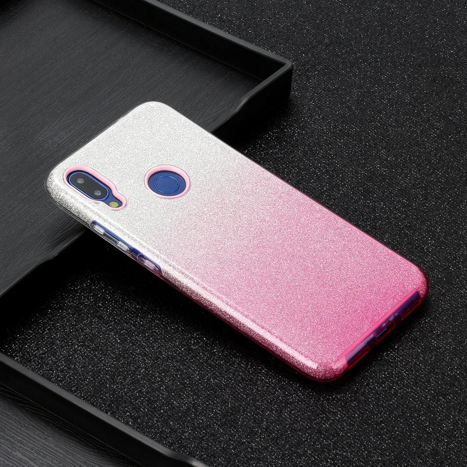 For Redmi Note 7/Note 7 pro/Note 8/Note 8 pro/8/8A Phone Case Gradient Color Glitter Powder Phone Cover with Airbag Bracket blue