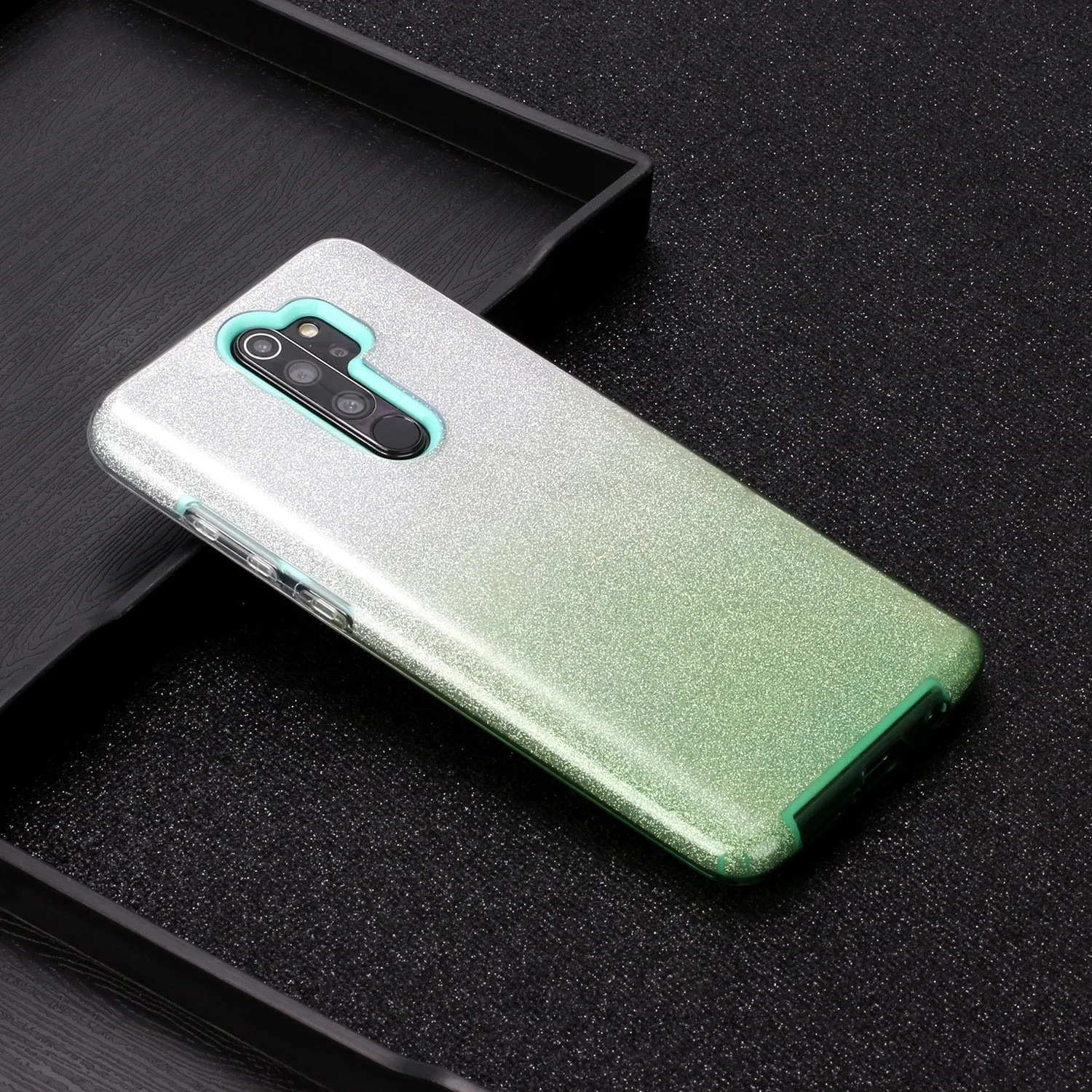 For Redmi Note 7/Note 7 pro/Note 8/Note 8 pro/8/8A Phone Case Gradient Color Glitter Powder Phone Cover with Airbag Bracket green