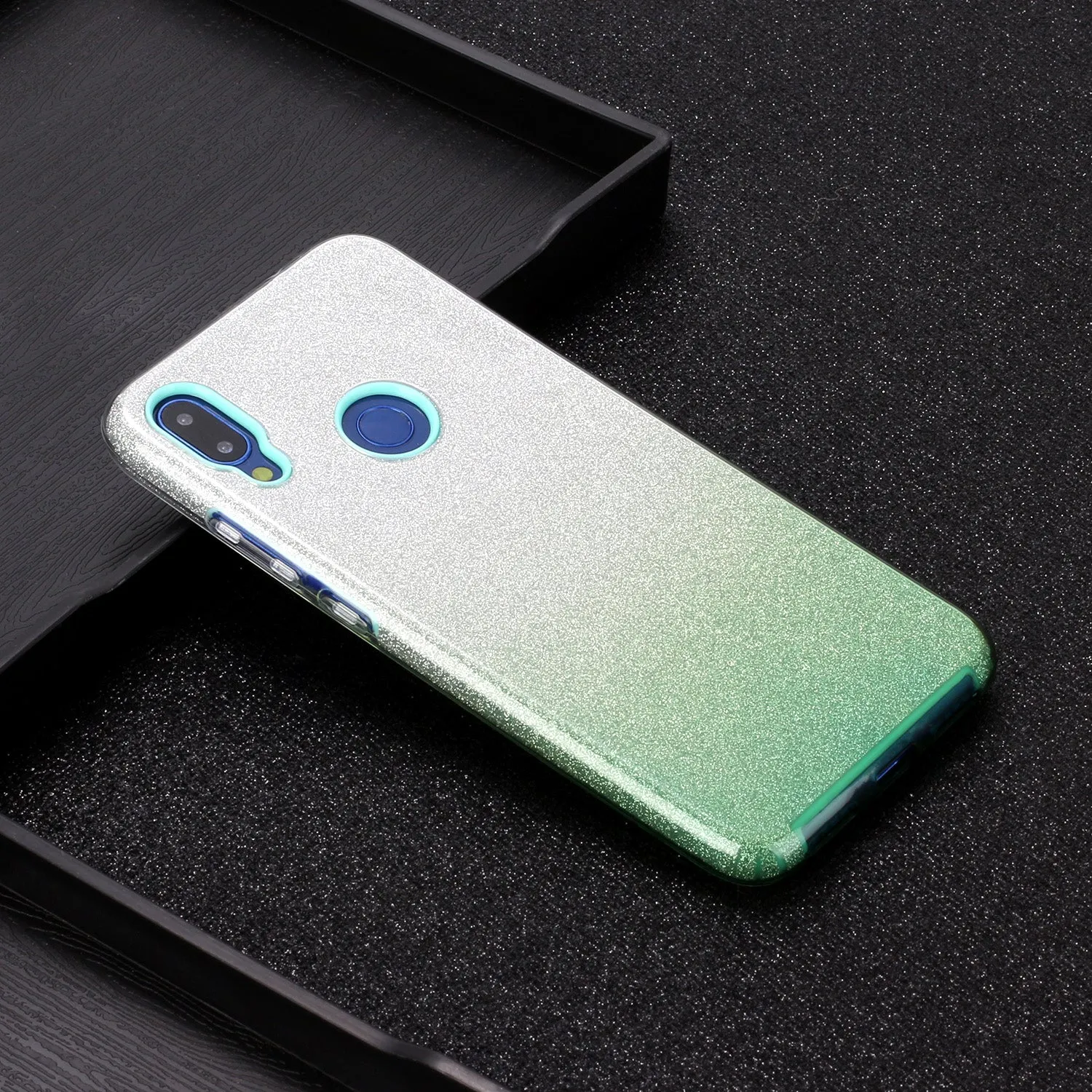 For Redmi Note 7/Note 7 pro/Note 8/Note 8 pro/8/8A Phone Case Gradient Color Glitter Powder Phone Cover with Airbag Bracket green