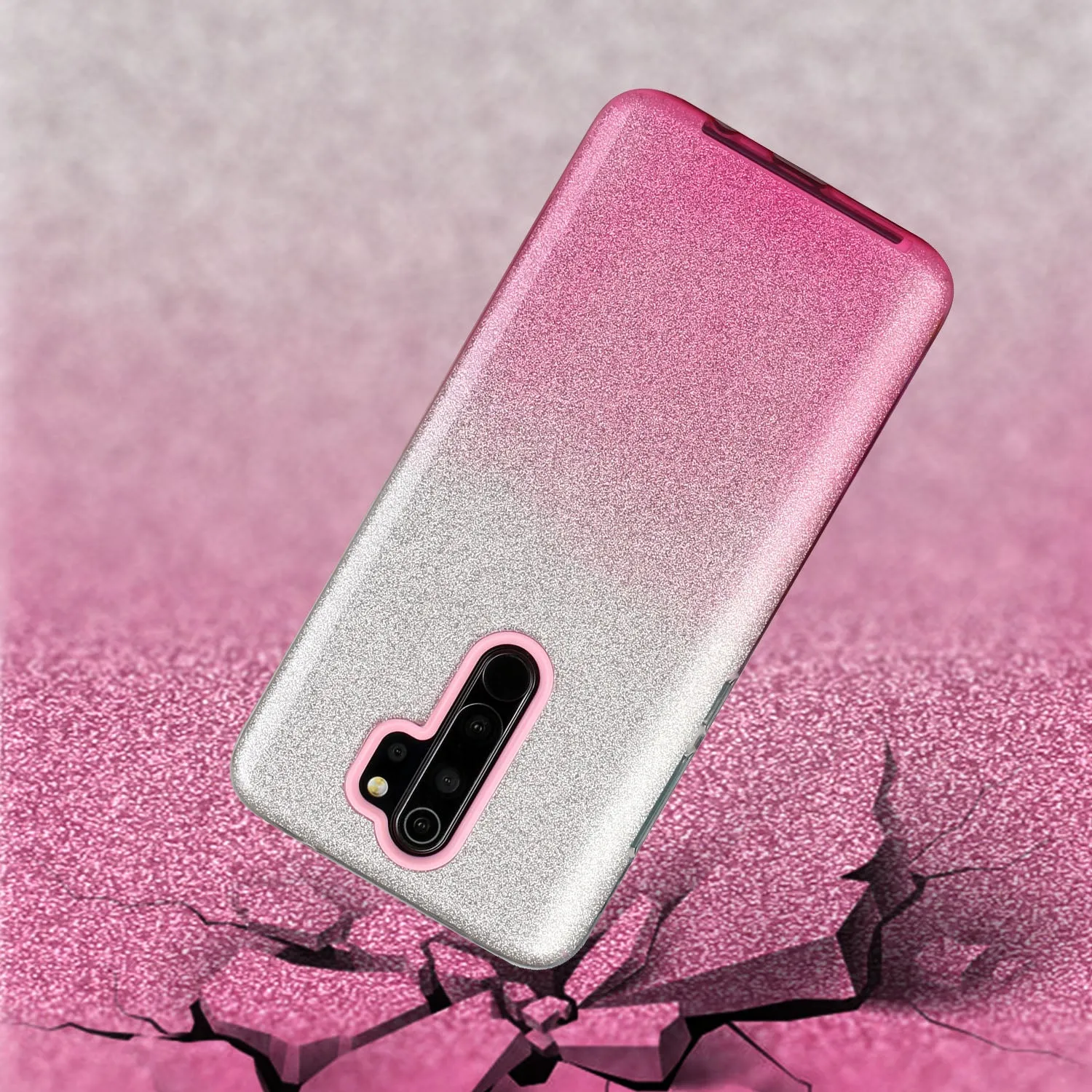 For Redmi Note 7/Note 7 pro/Note 8/Note 8 pro/8/8A Phone Case Gradient Color Glitter Powder Phone Cover with Airbag Bracket Pink