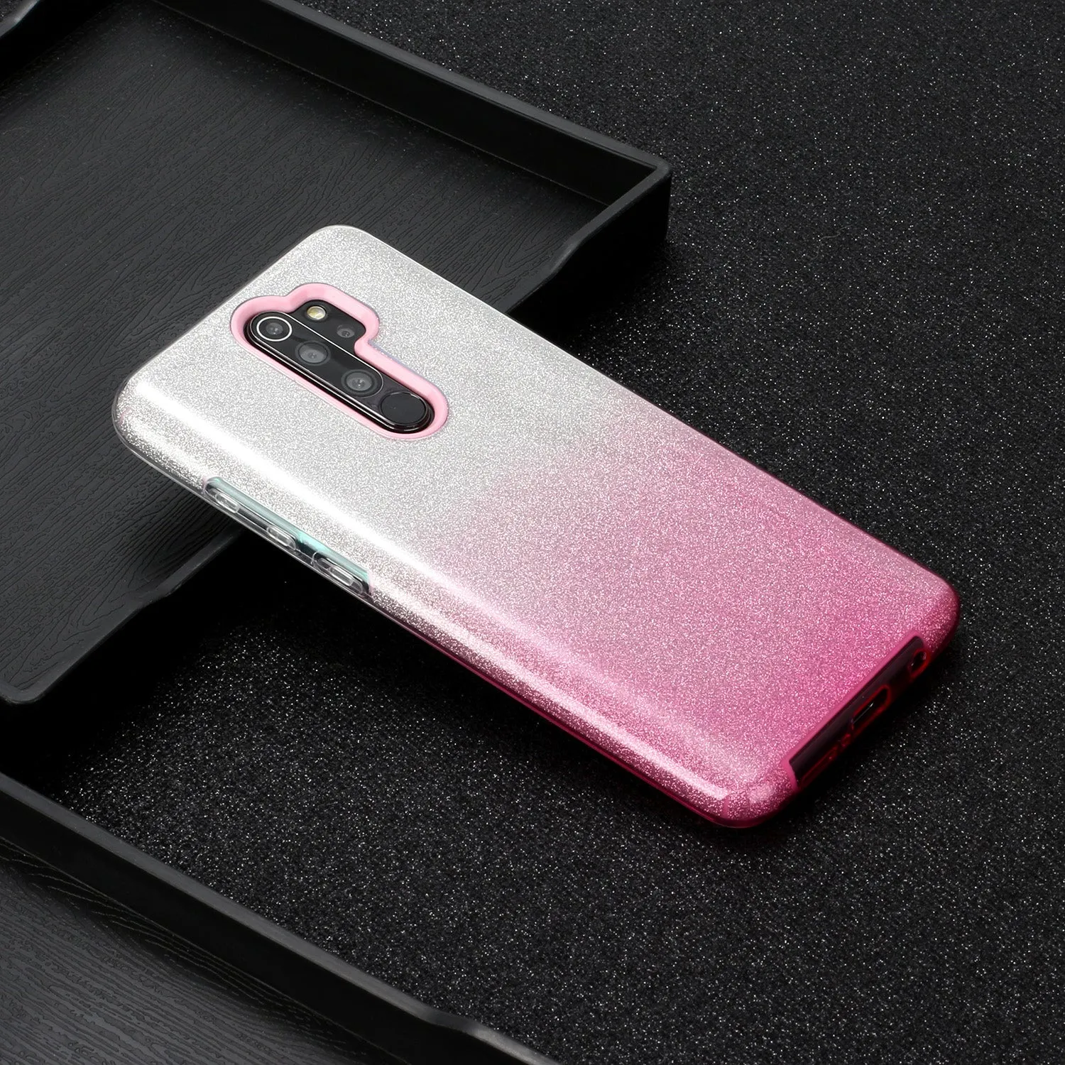 For Redmi Note 7/Note 7 pro/Note 8/Note 8 pro/8/8A Phone Case Gradient Color Glitter Powder Phone Cover with Airbag Bracket Pink