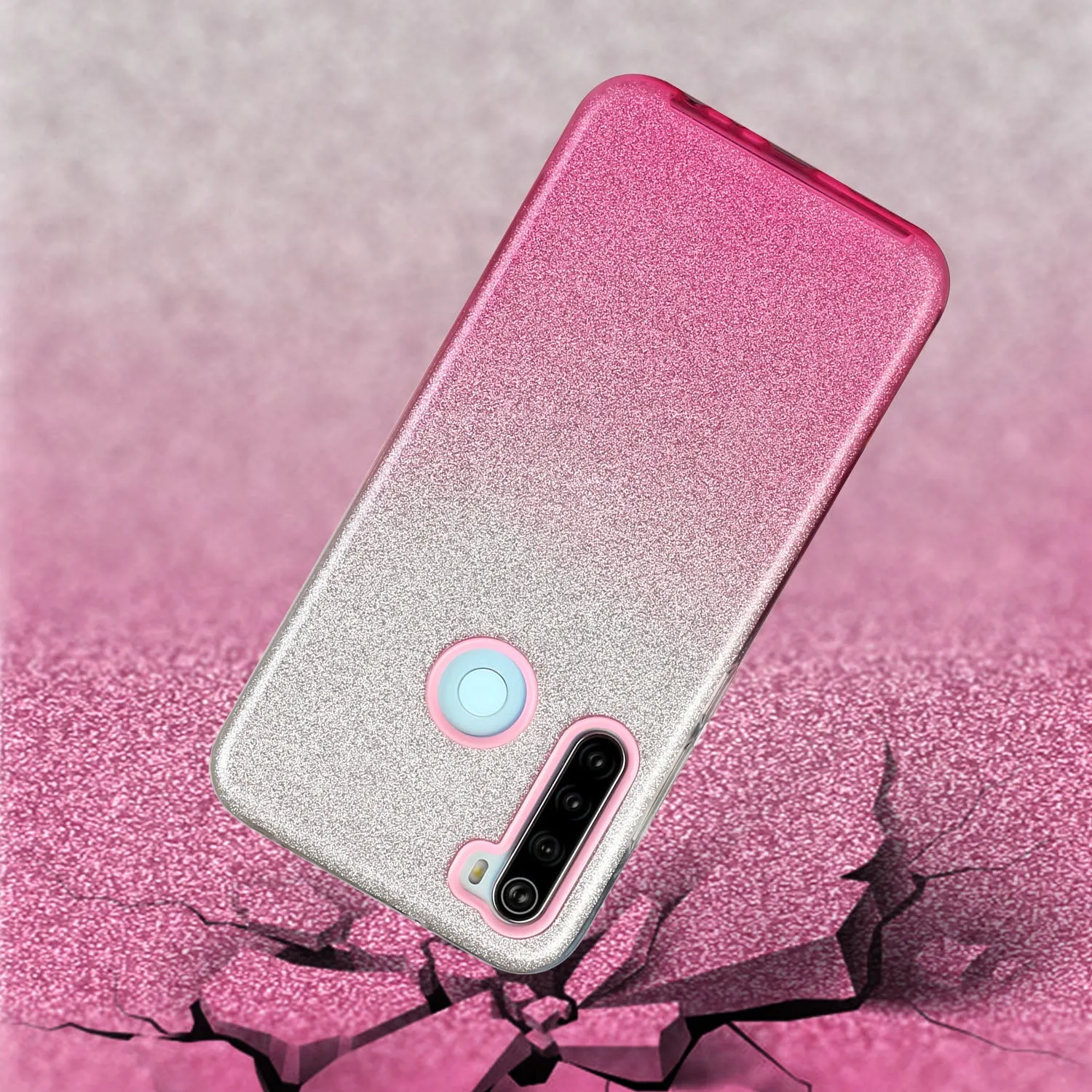 For Redmi Note 7/Note 7 pro/Note 8/Note 8 pro/8/8A Phone Case Gradient Color Glitter Powder Phone Cover with Airbag Bracket Pink