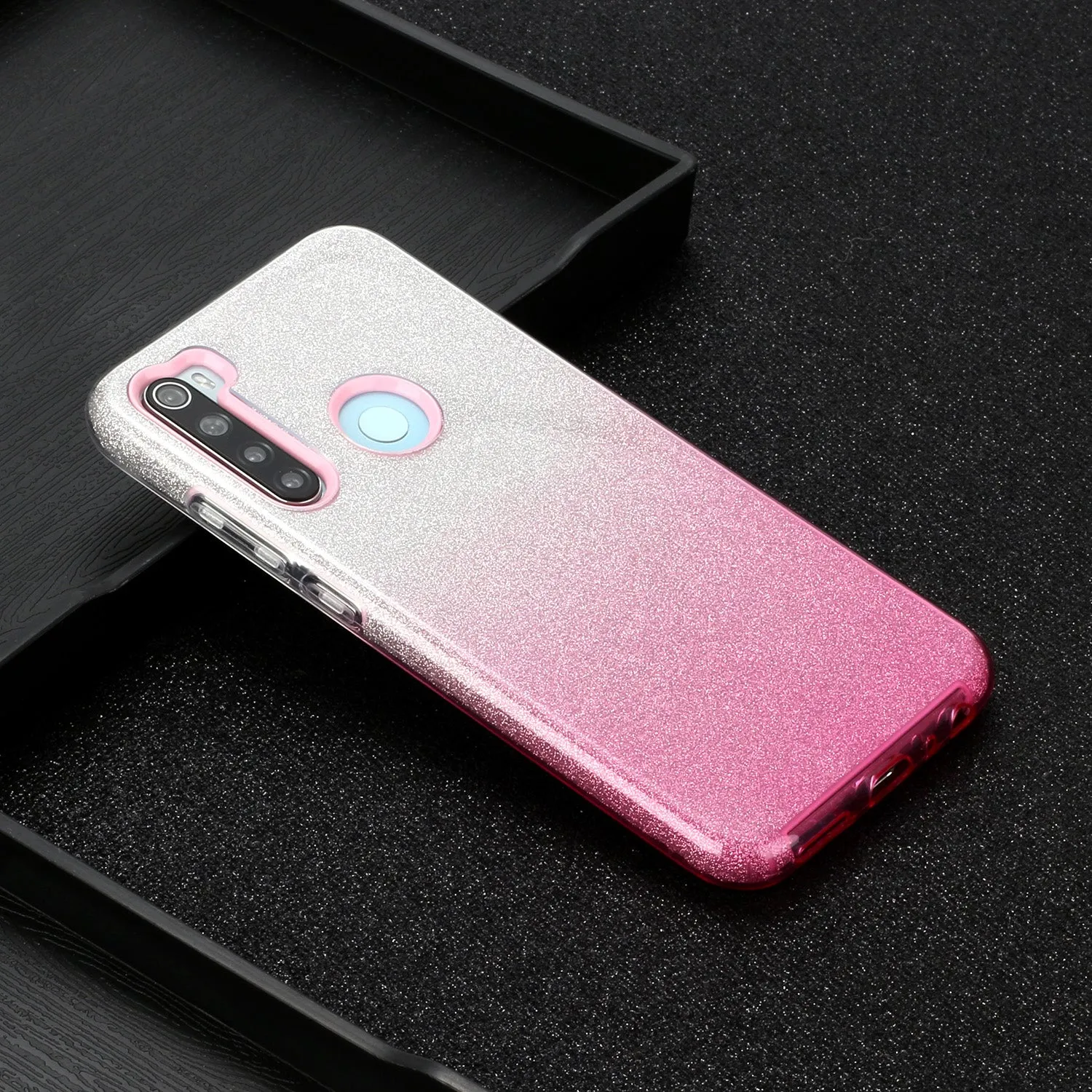 For Redmi Note 7/Note 7 pro/Note 8/Note 8 pro/8/8A Phone Case Gradient Color Glitter Powder Phone Cover with Airbag Bracket Pink