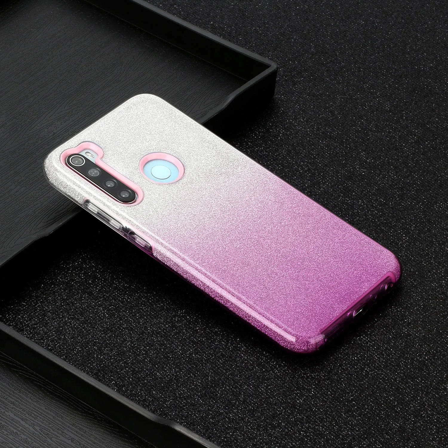 For Redmi Note 7/Note 7 pro/Note 8/Note 8 pro/8/8A Phone Case Gradient Color Glitter Powder Phone Cover with Airbag Bracket purple
