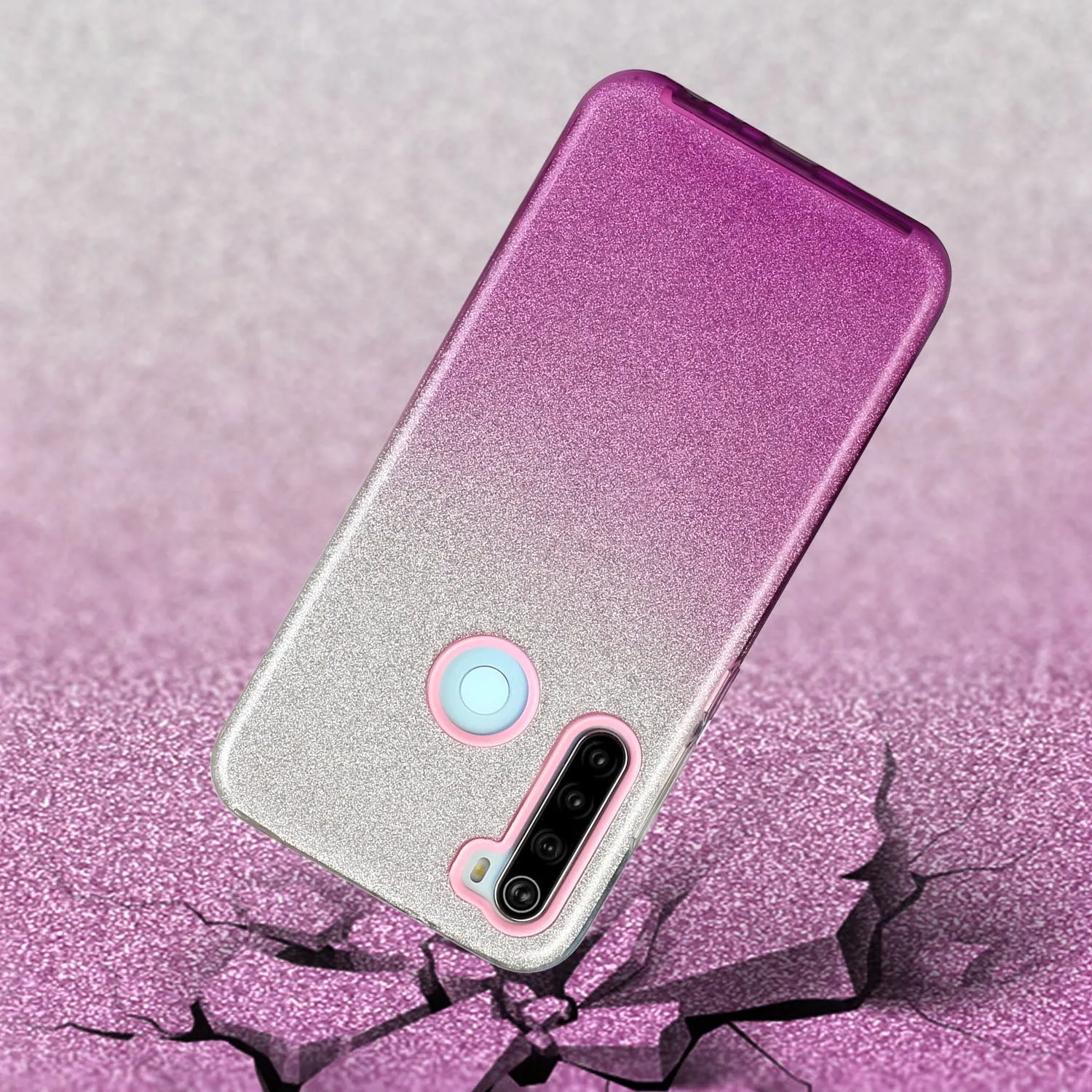 For Redmi Note 7/Note 7 pro/Note 8/Note 8 pro/8/8A Phone Case Gradient Color Glitter Powder Phone Cover with Airbag Bracket purple