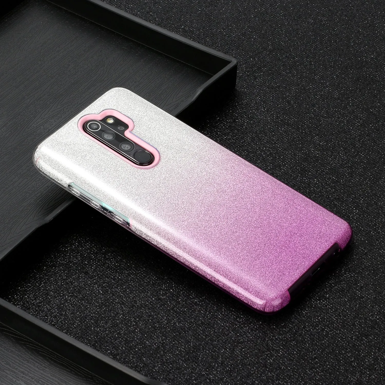 For Redmi Note 7/Note 7 pro/Note 8/Note 8 pro/8/8A Phone Case Gradient Color Glitter Powder Phone Cover with Airbag Bracket purple