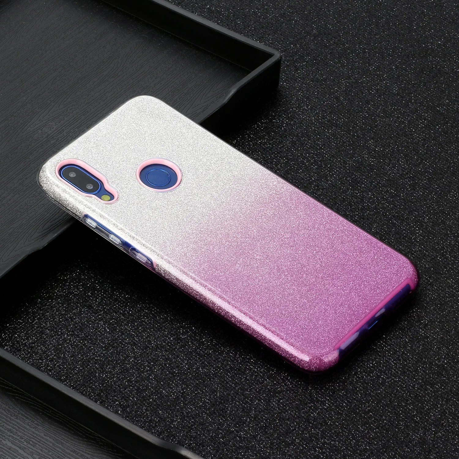 For Redmi Note 7/Note 7 pro/Note 8/Note 8 pro/8/8A Phone Case Gradient Color Glitter Powder Phone Cover with Airbag Bracket purple